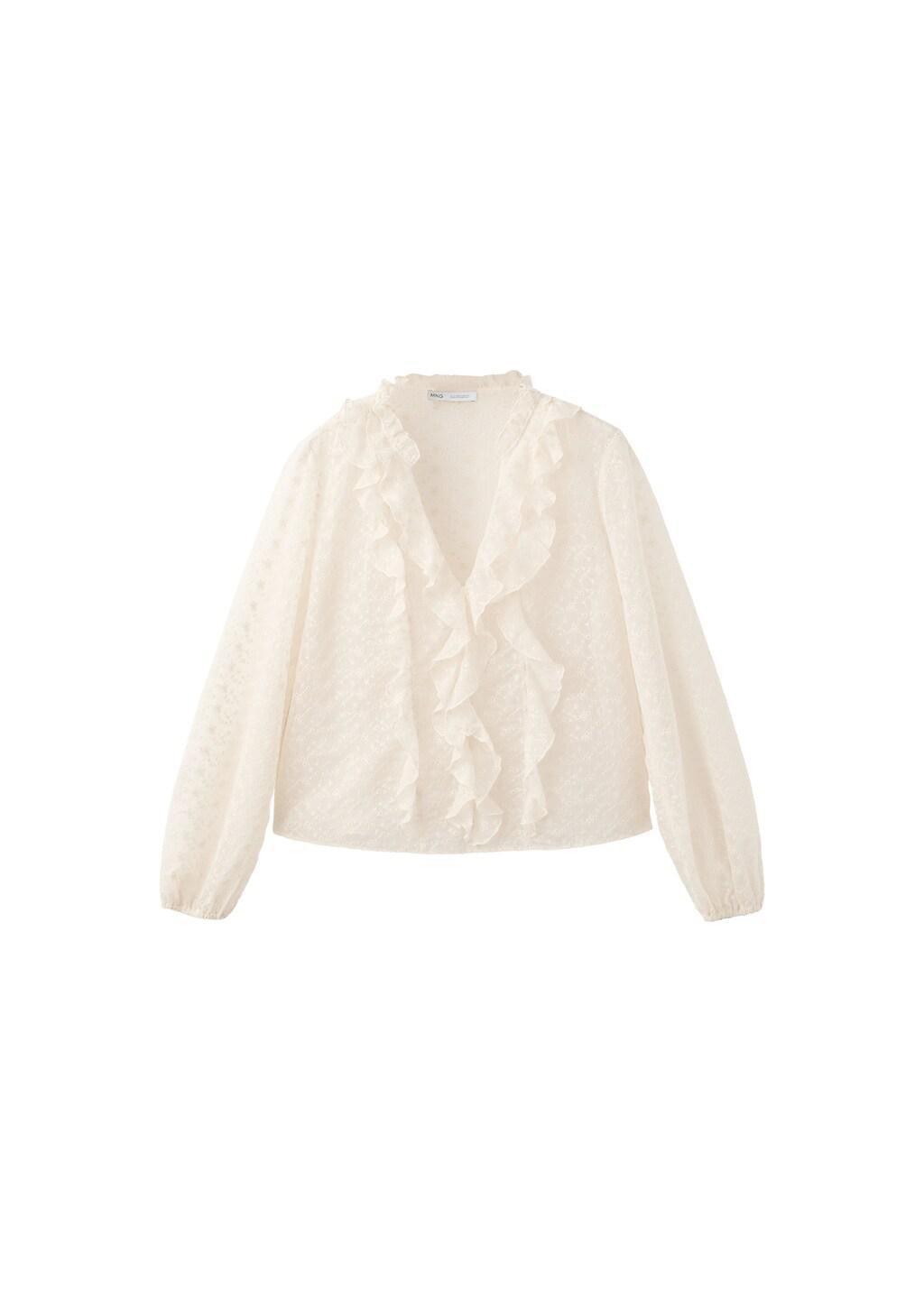 Beige Ruffled Embroidered Blouse, Light Beige, large image number 6