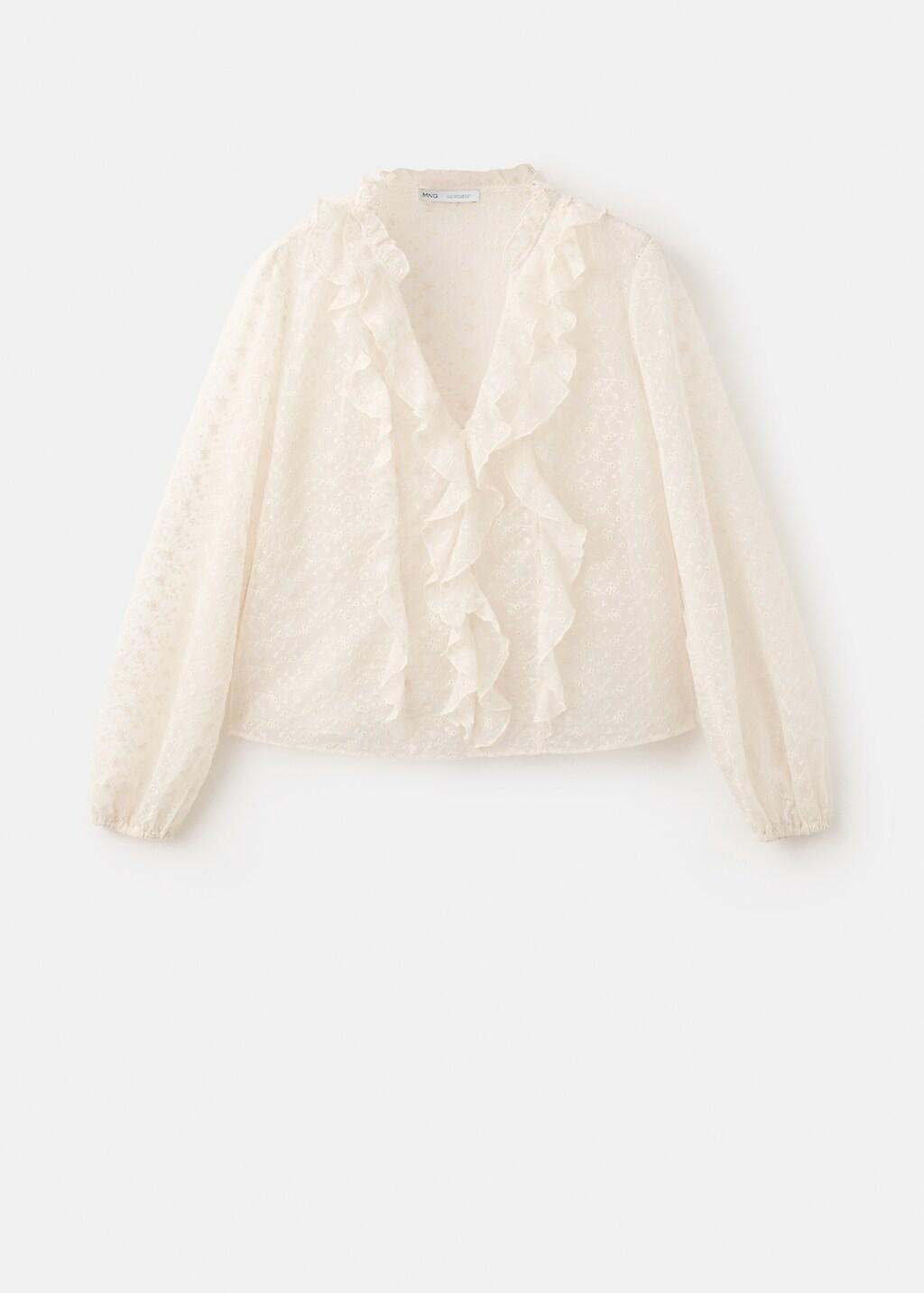 Beige Ruffled Embroidered Blouse, Light Beige, large image number 7