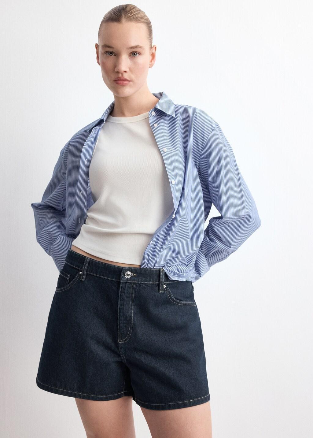 Blue Straight Mid-Rise Denim Shorts, Open Blue, large image number 6