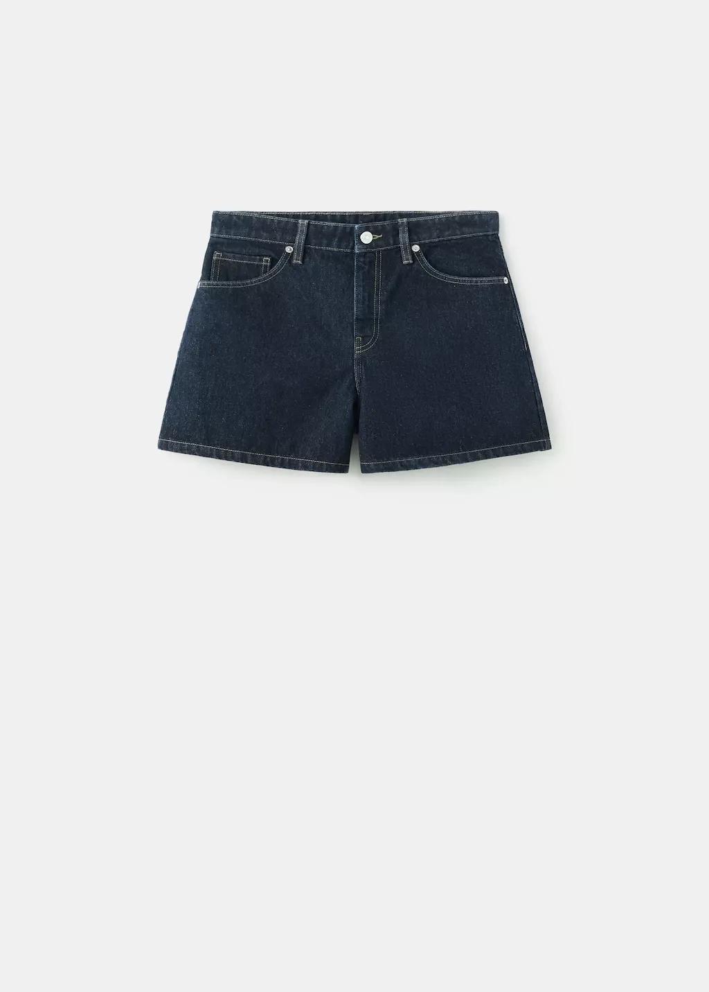 Blue Straight Mid-Rise Denim Shorts, Open Blue, large image number 8