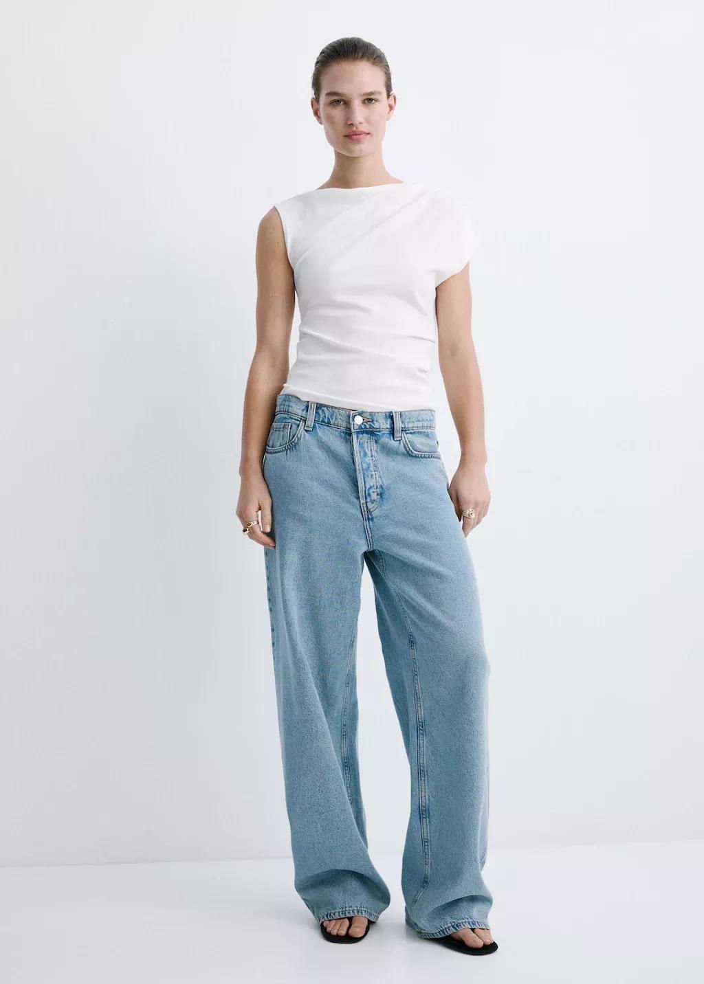 White Asymmetric Ruched Top, White, medium