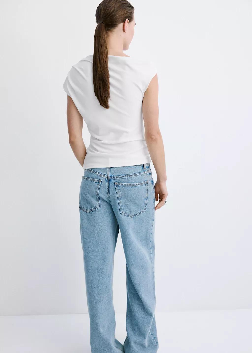 White Asymmetric Ruched Top, White, medium
