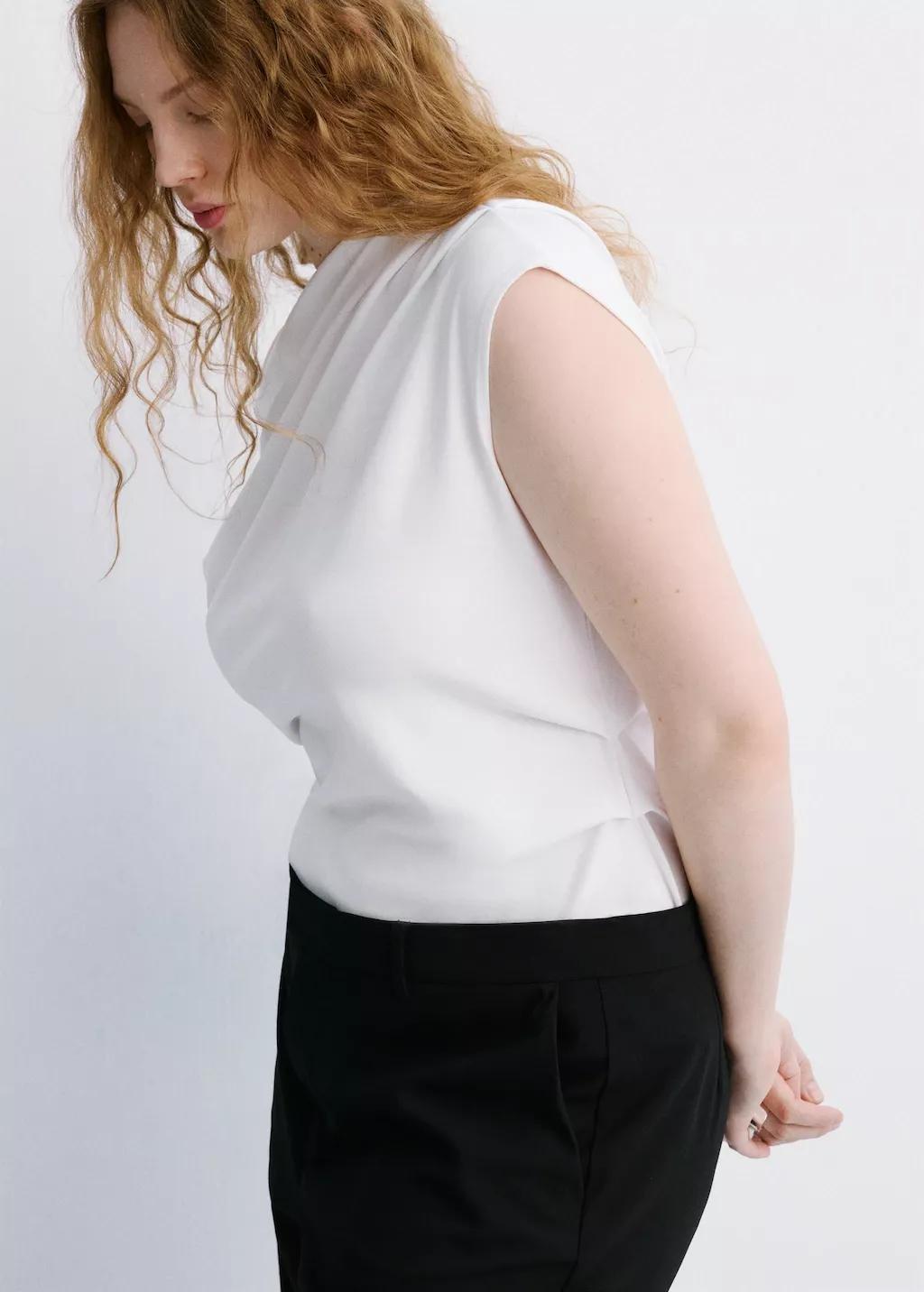 White Asymmetric Ruched Top, White, large image number 5