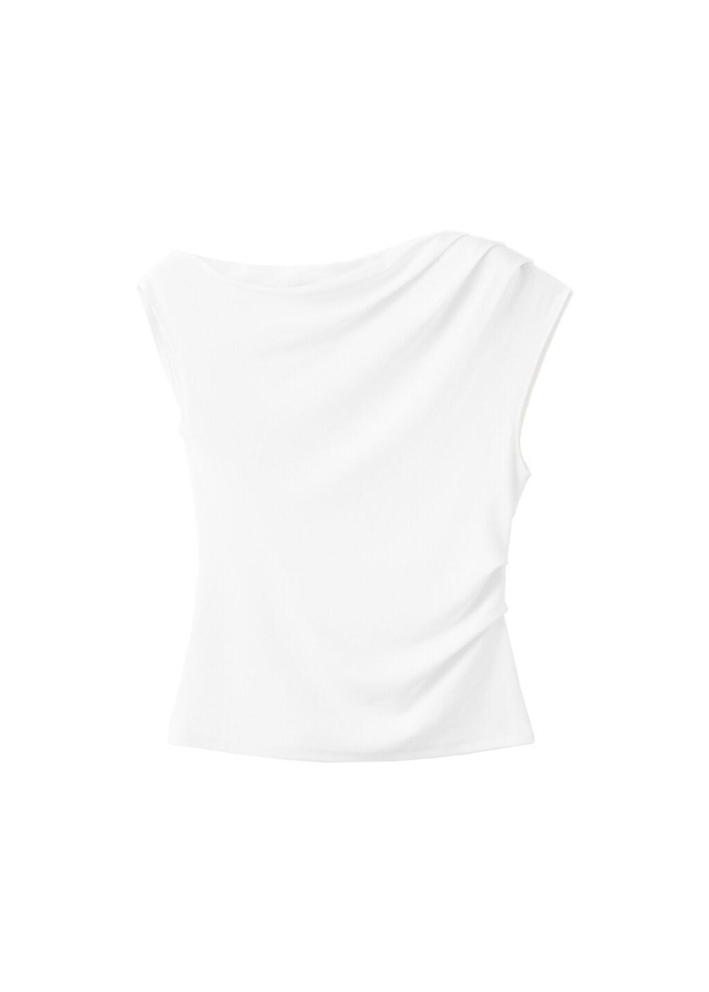 White Asymmetric Ruched Top, White, large image number 6