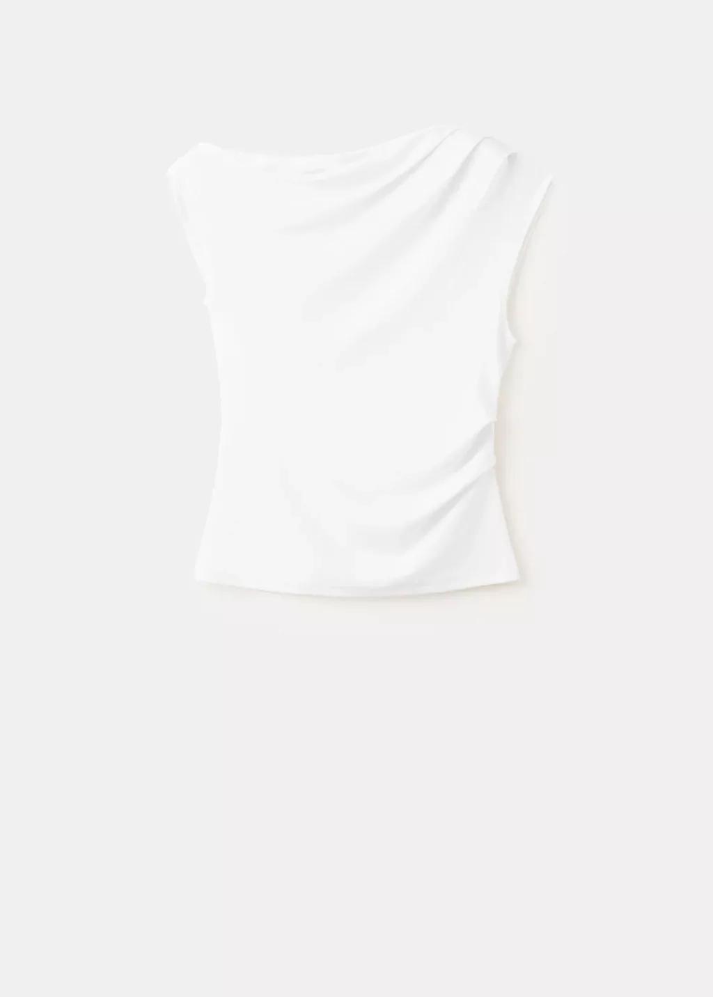 White Asymmetric Ruched Top, White, large image number 7