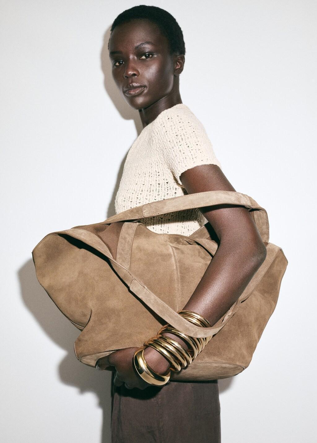 Brown Suede Shoulder Bag, Brown, large image number 0