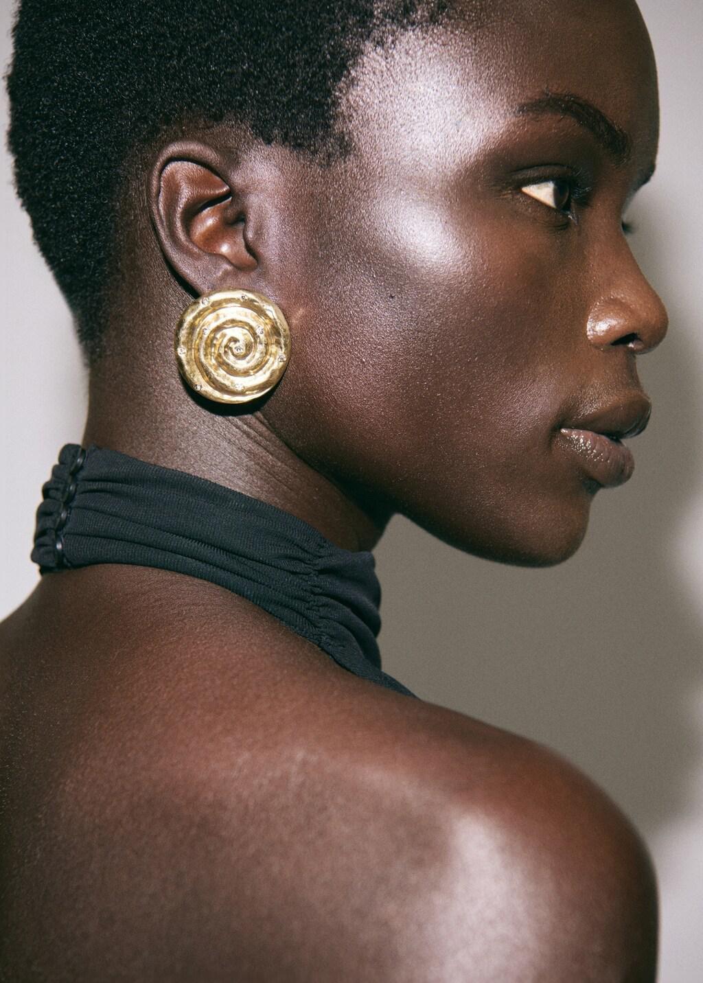 Gold Spiral Crystal Earring, Gold, large image number 0