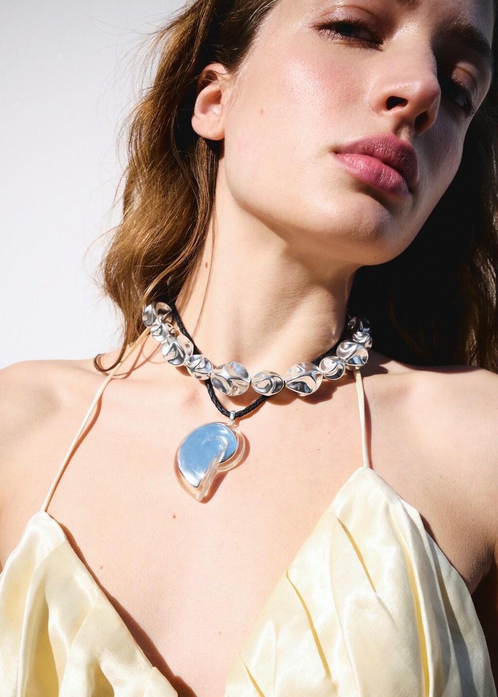 Silver Necklace With Irregular Metallic Pieces, 0201_PL, large image number 0