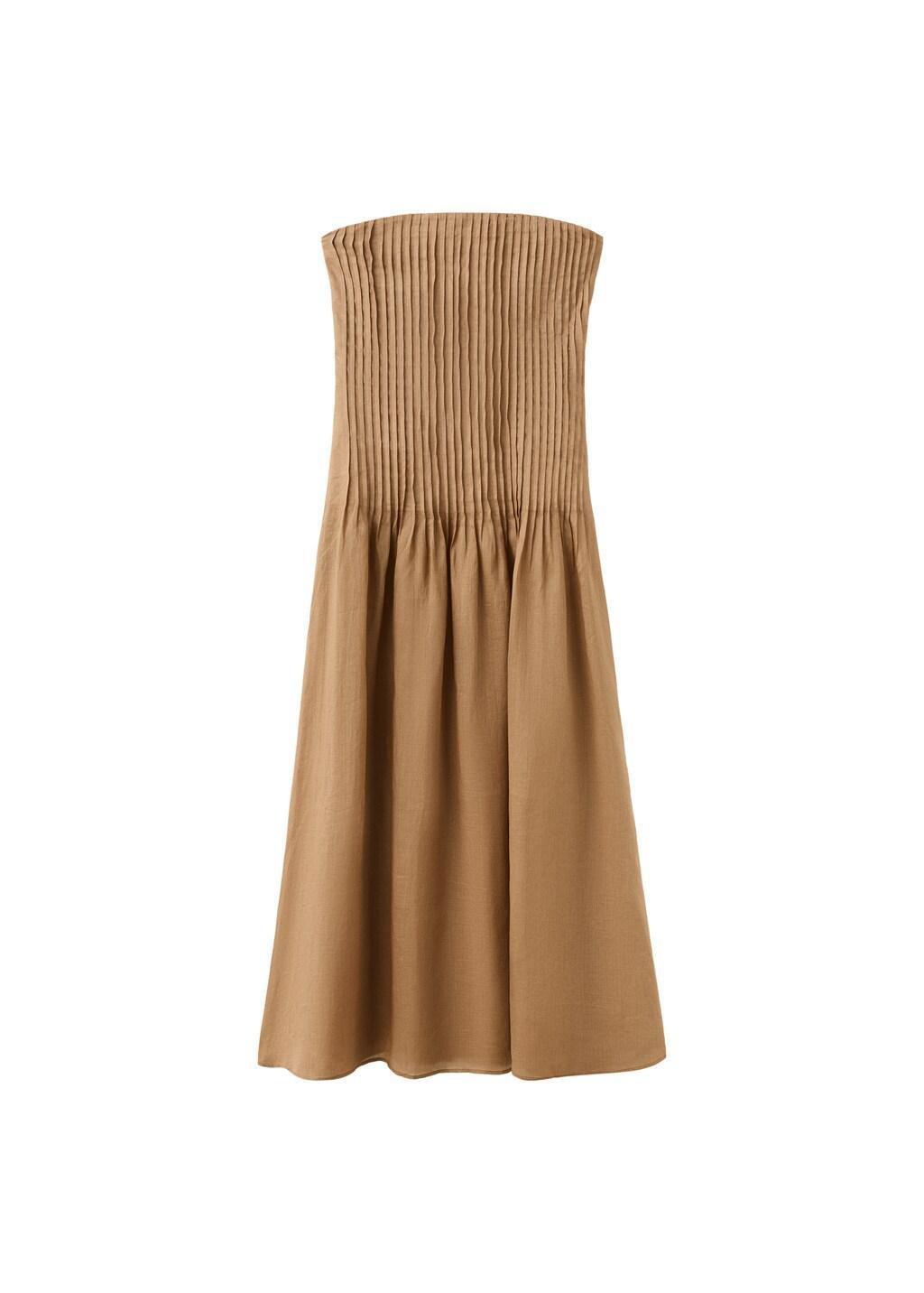Beige 100% Ramie Dress With Pleated Body, Light Beige, large image number 6