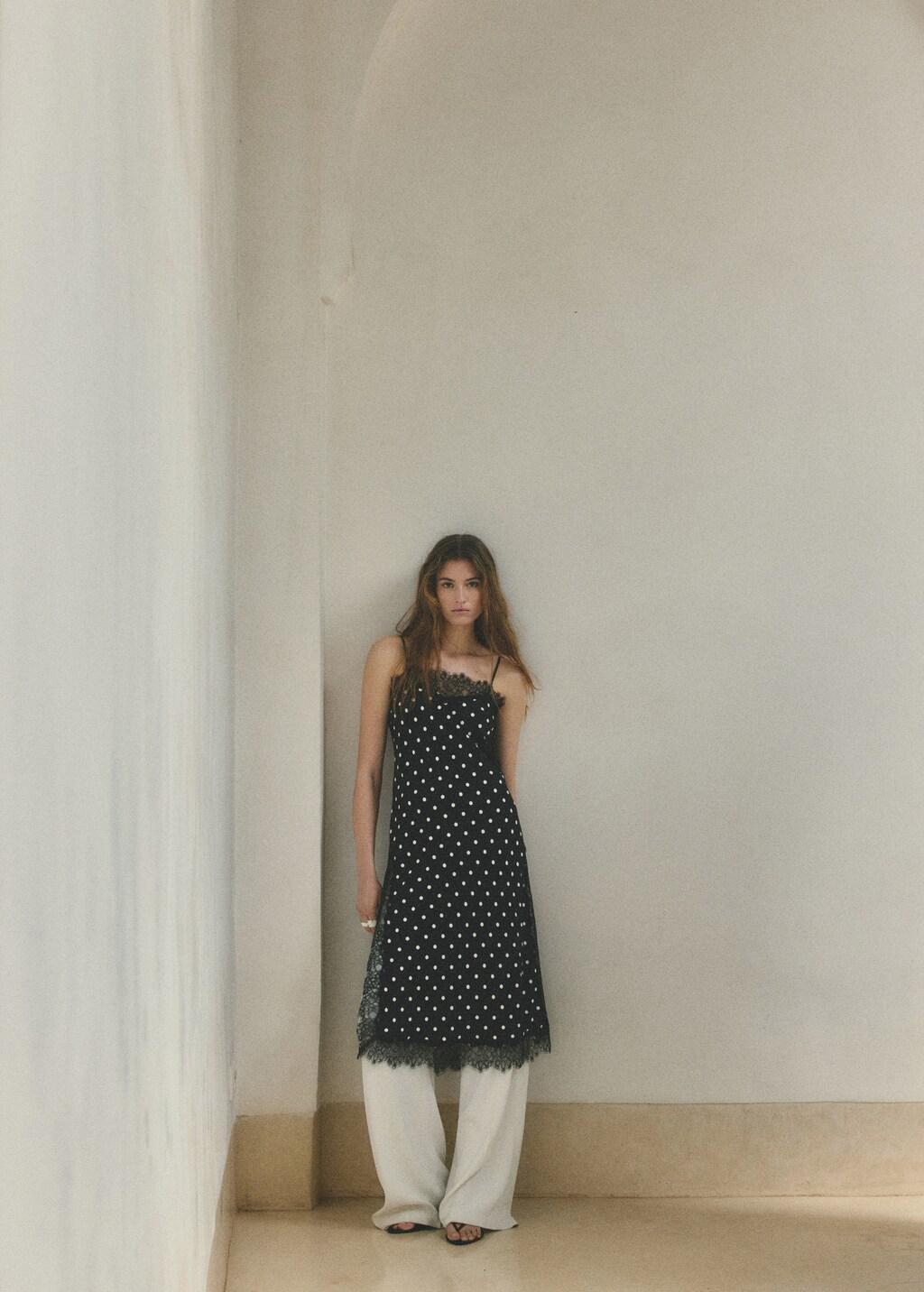 Black Long Lace Polka Dot Top, 0201_99, large image number 0