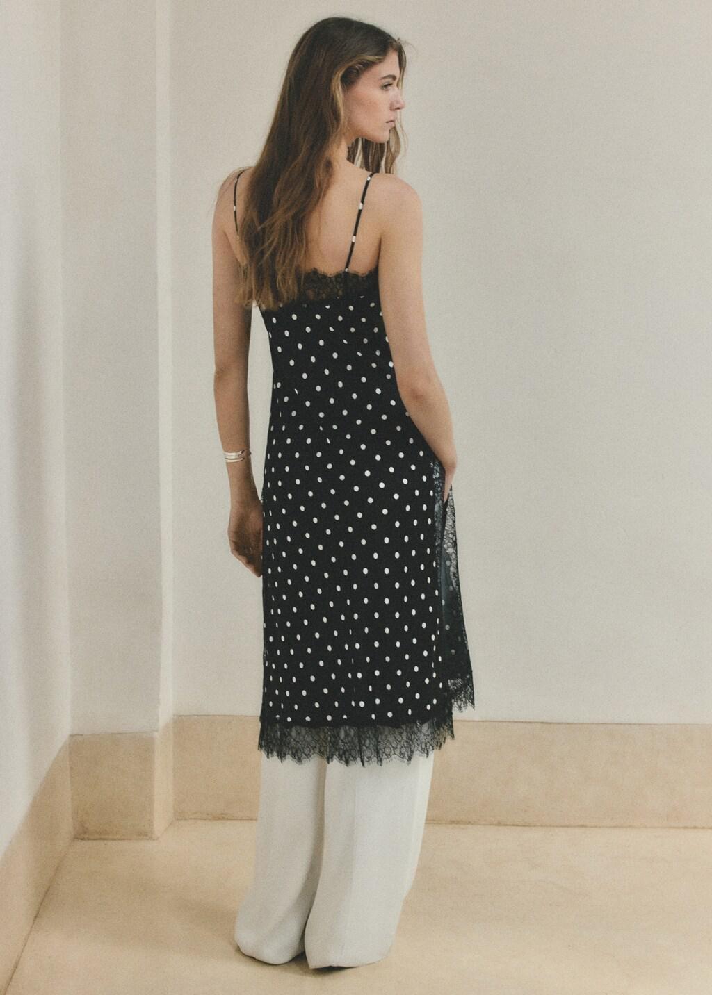 Black Long Lace Polka Dot Top, 0201_99, large image number 2