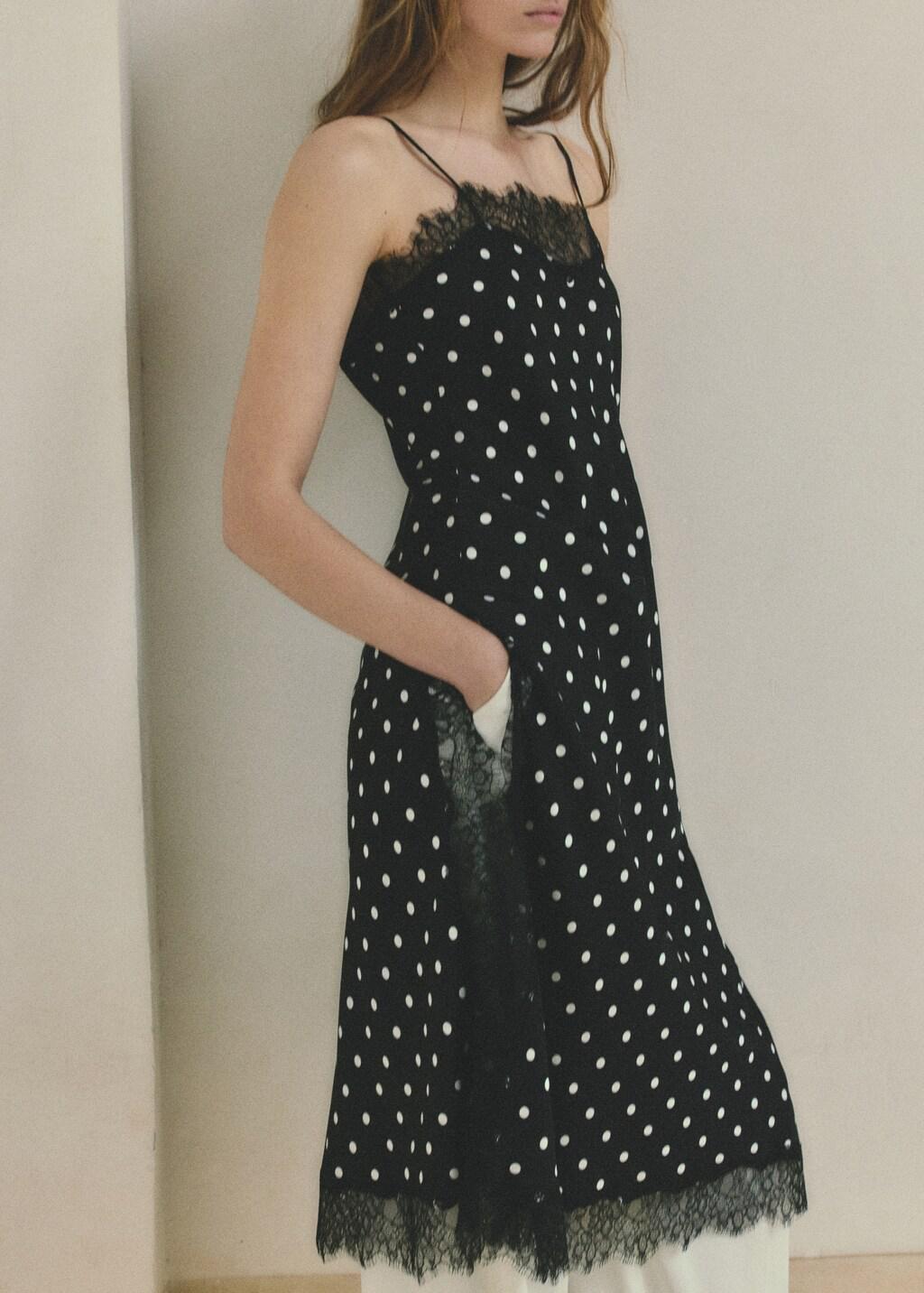 Black Long Lace Polka Dot Top, 0201_99, large image number 3