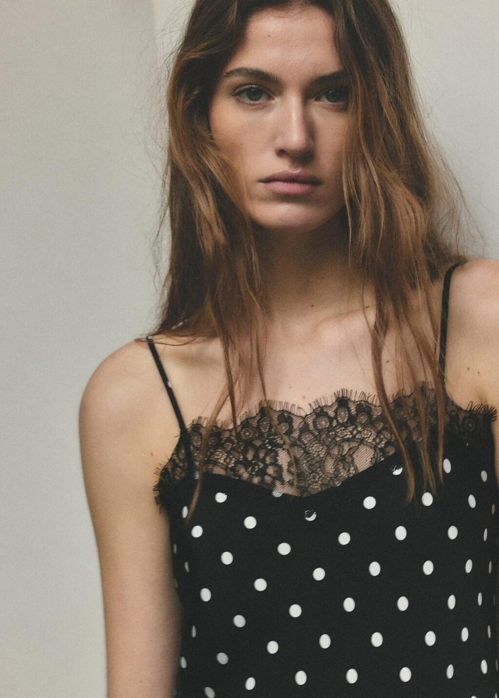 Black Long Lace Polka Dot Top, 0201_99, large image number 4