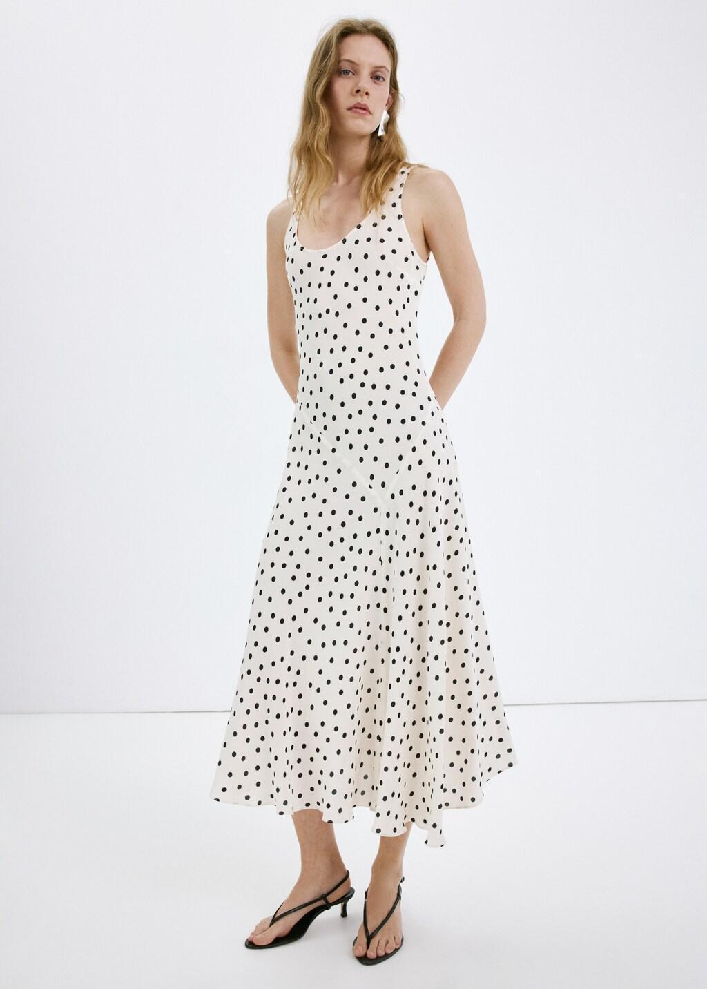 White Polka Dot Midi Dress, Natural White, large image number 0