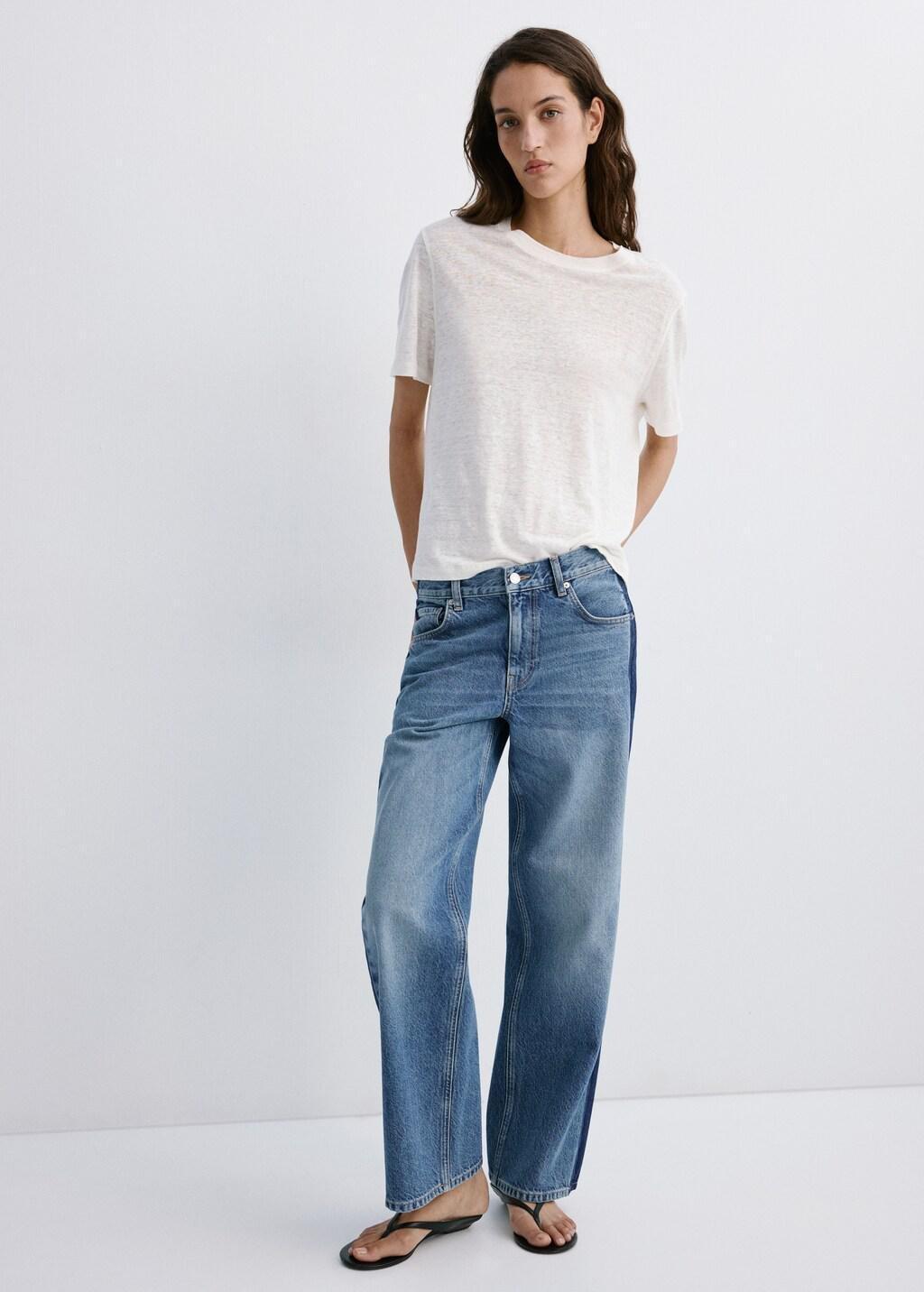 Blue Low-Rise Straight Jeans With Contrast Stripe, Open Blue, large image number 0