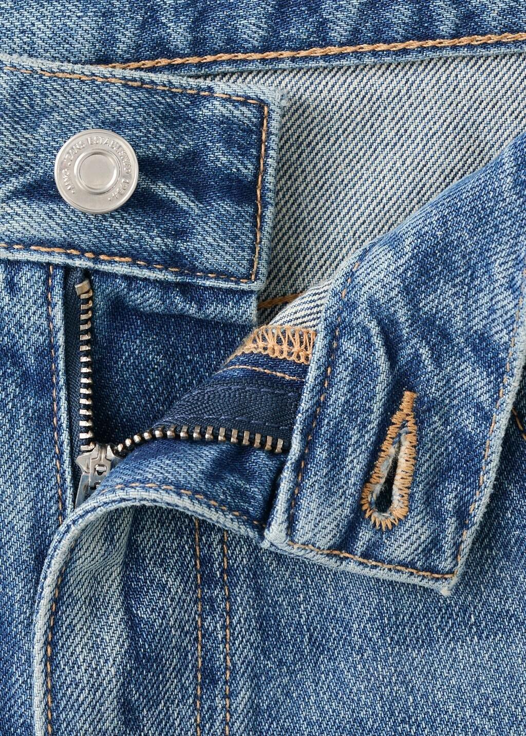 Blue Low-Rise Straight Jeans With Contrast Stripe, Open Blue, large image number 1