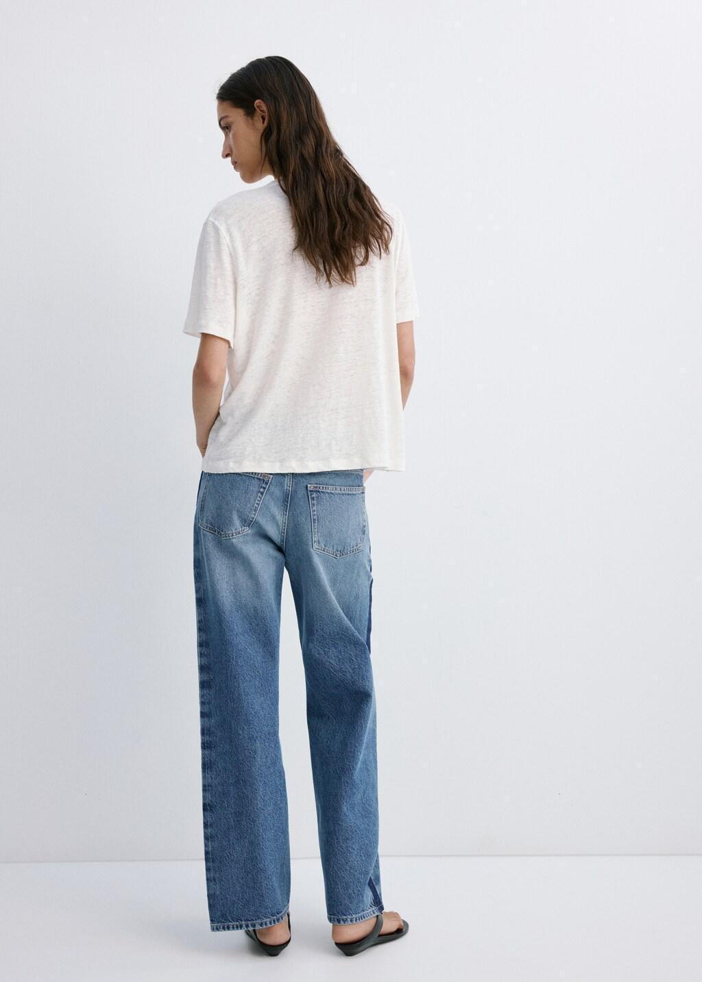 Blue Low-Rise Straight Jeans With Contrast Stripe, Open Blue, large image number 2
