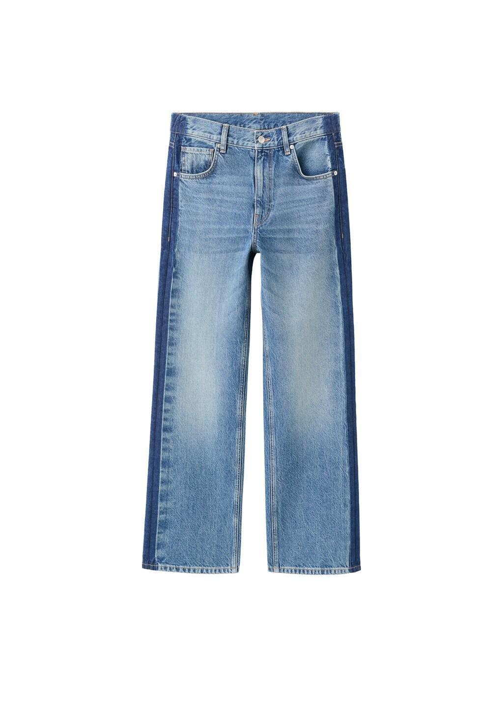 Blue Low-Rise Straight Jeans With Contrast Stripe, Open Blue, large image number 6