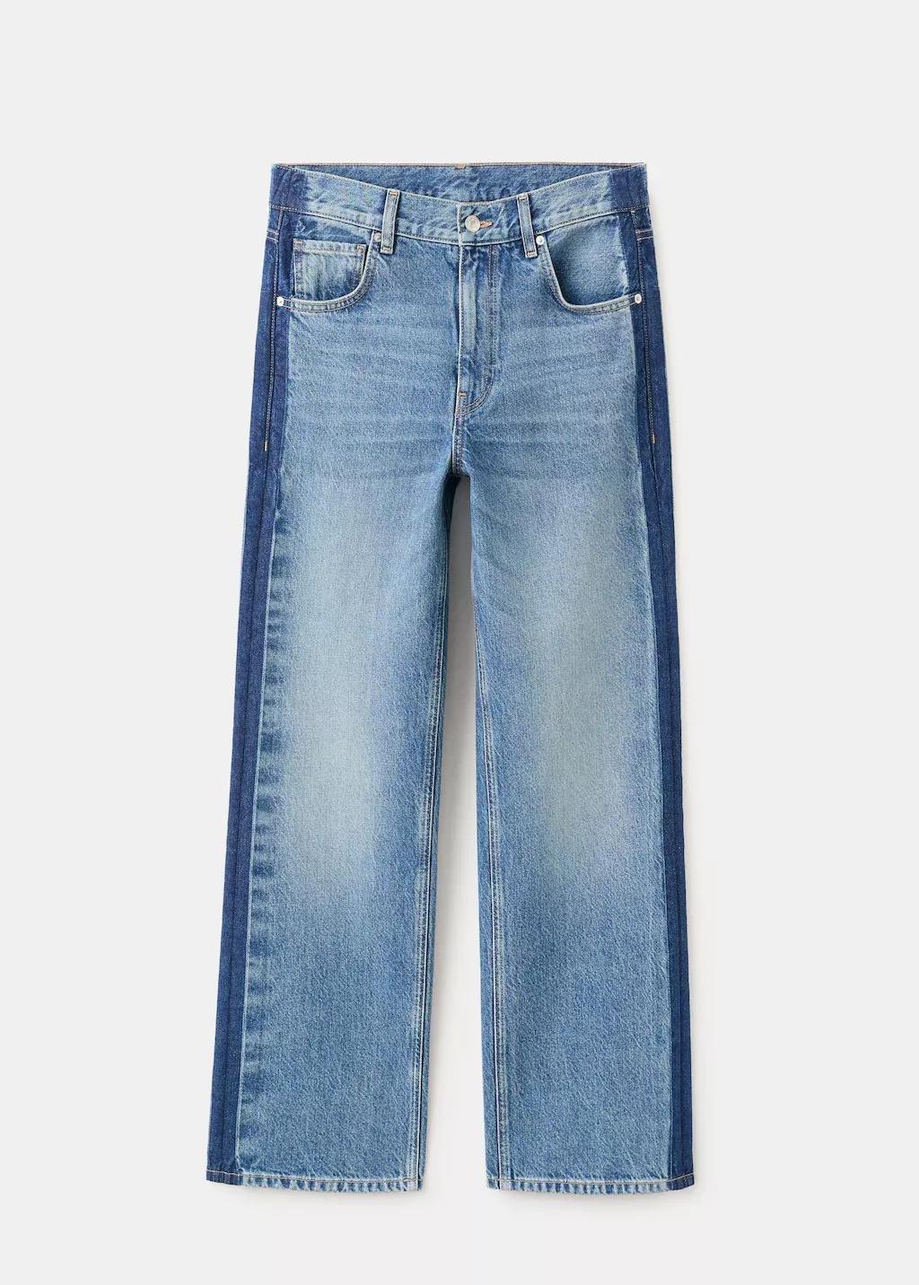 Blue Low-Rise Straight Jeans With Contrast Stripe, Open Blue, large image number 7