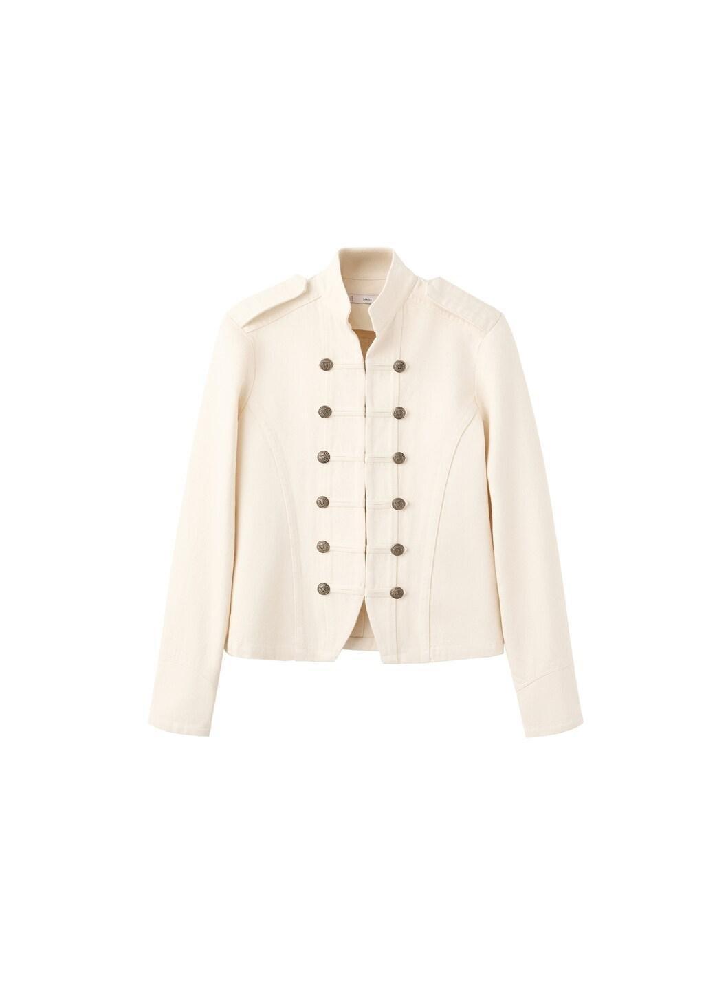 Beige Fitted Jacket With Band Collar, Light Beige, large image number 6
