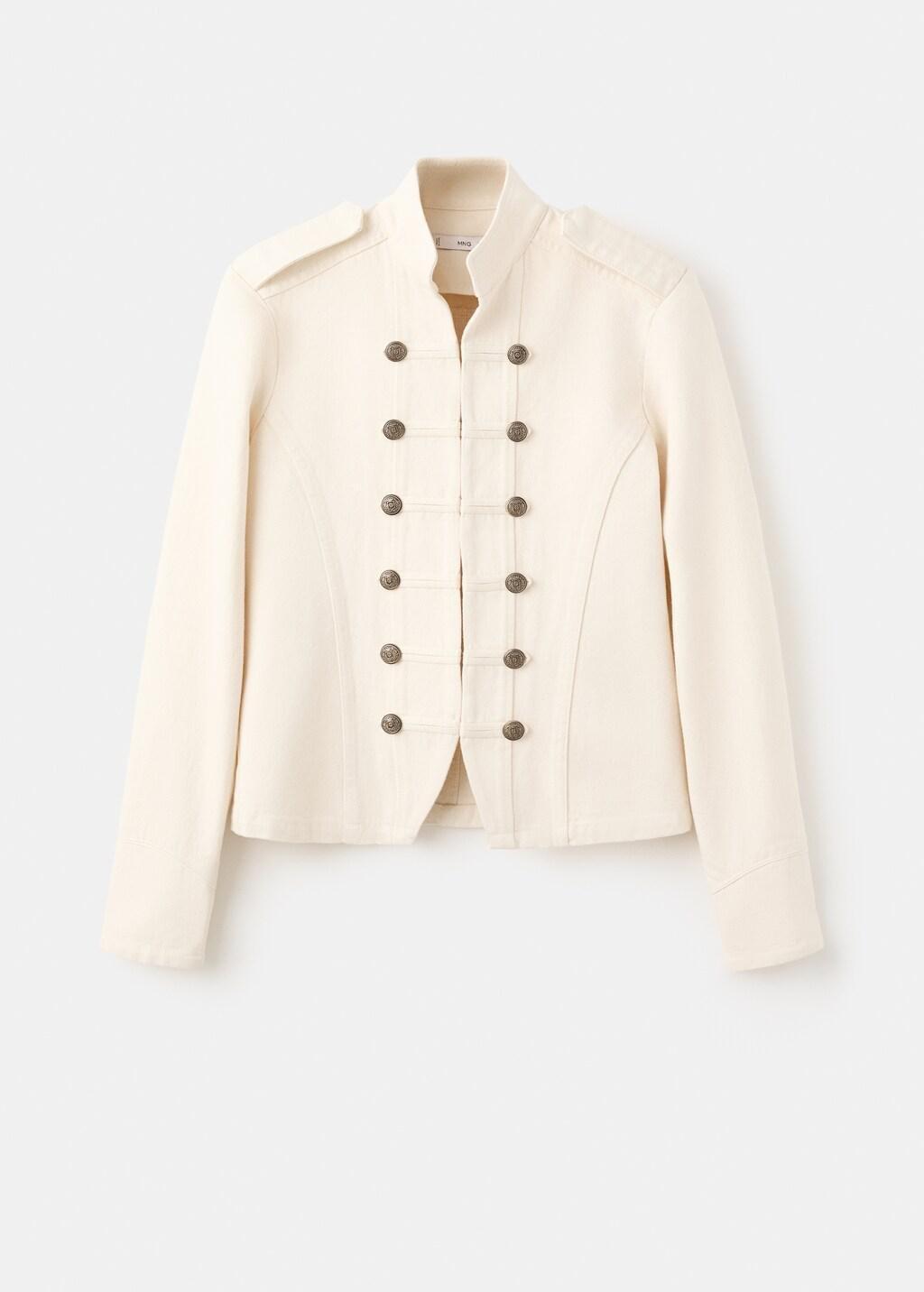 Beige Fitted Jacket With Band Collar, Light Beige, large image number 7