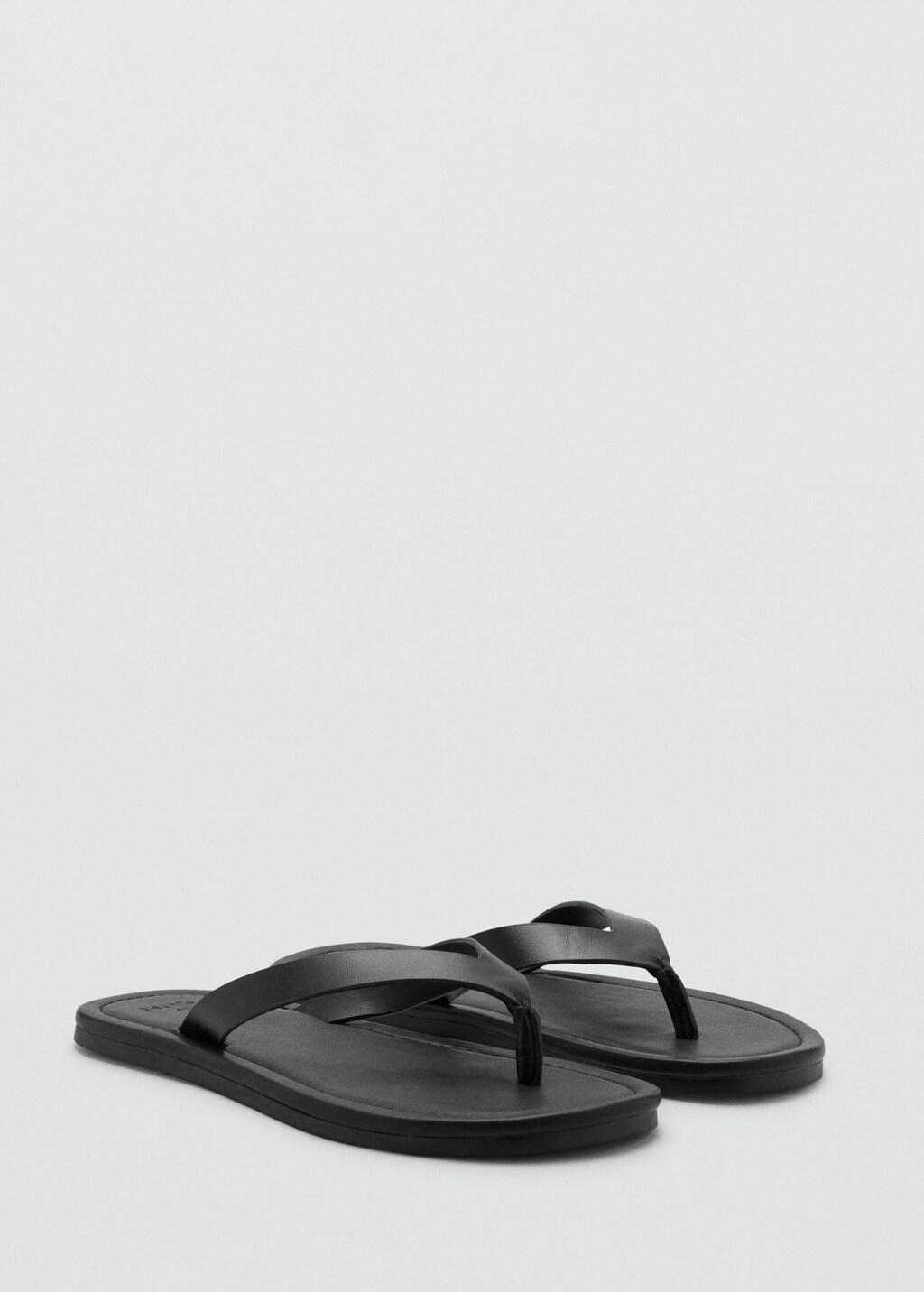 Black Leather Straps Sandals, Black, large image number 0