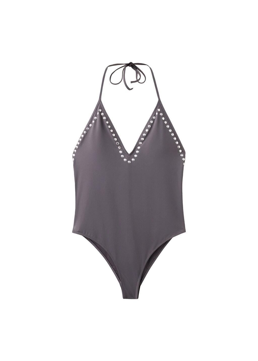 Grey Halter Swimsuit With Studs, 0201_92, large image number 6