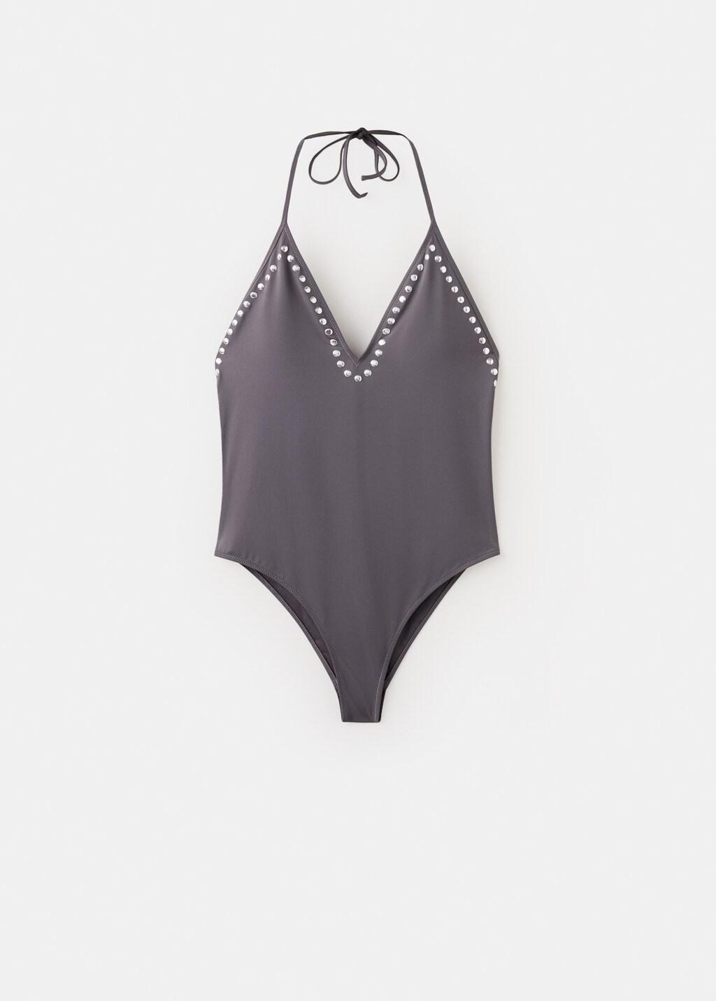 Grey Halter Swimsuit With Studs, 0201_92, large image number 7