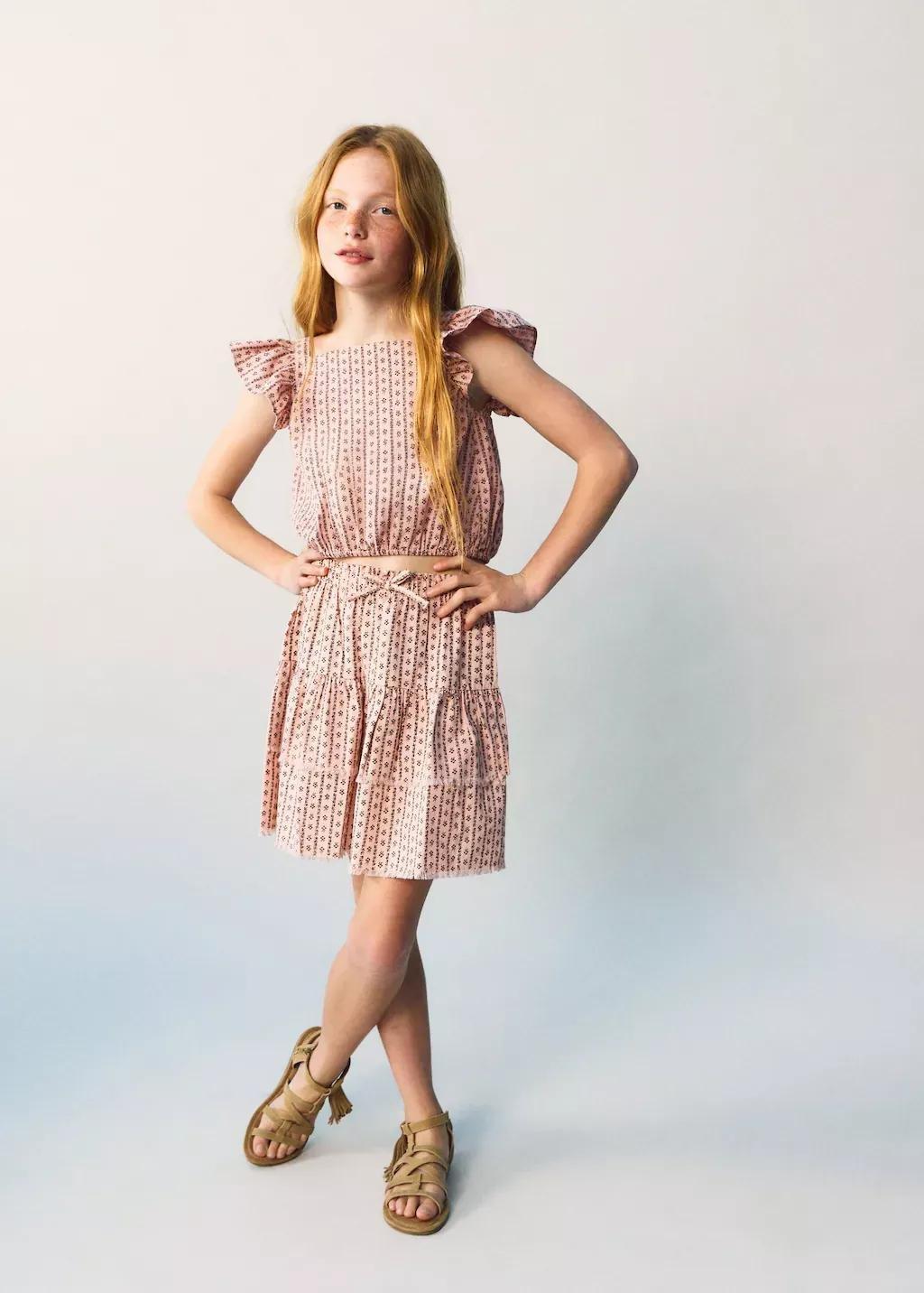 Pink Ruffles Printed Blouse, Kids Girls, Pink, large image number 0