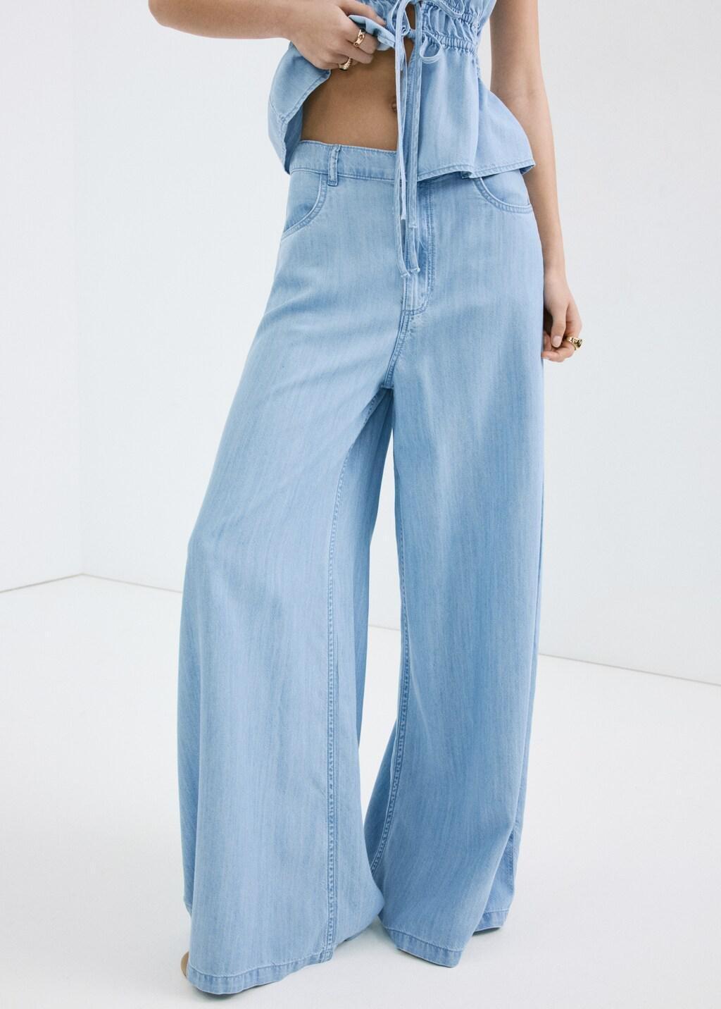 Blue Mid-Rise Palazzo Jeans, Open Blue, large image number 3