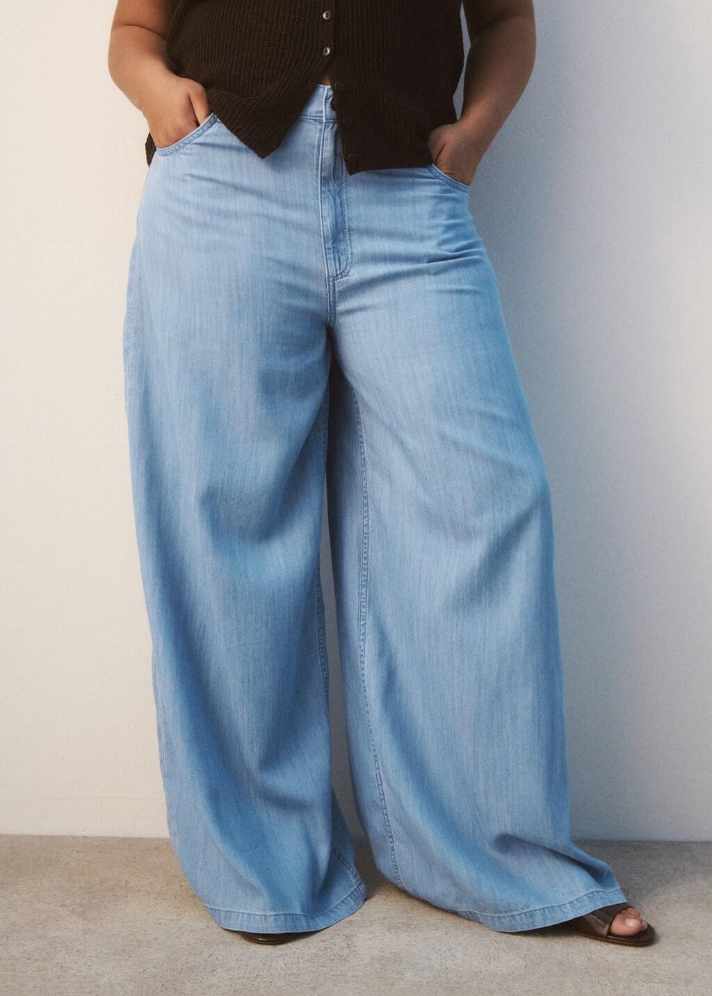 Blue Mid-Rise Palazzo Jeans, Open Blue, large image number 6