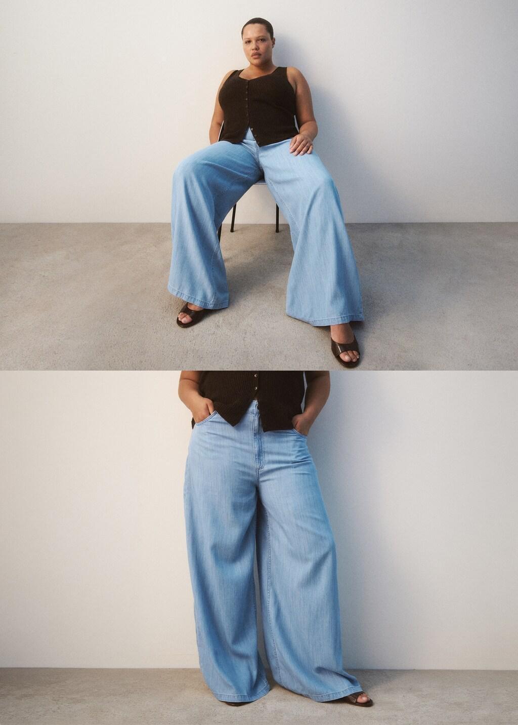 Blue Mid-Rise Palazzo Jeans, Open Blue, large image number 7