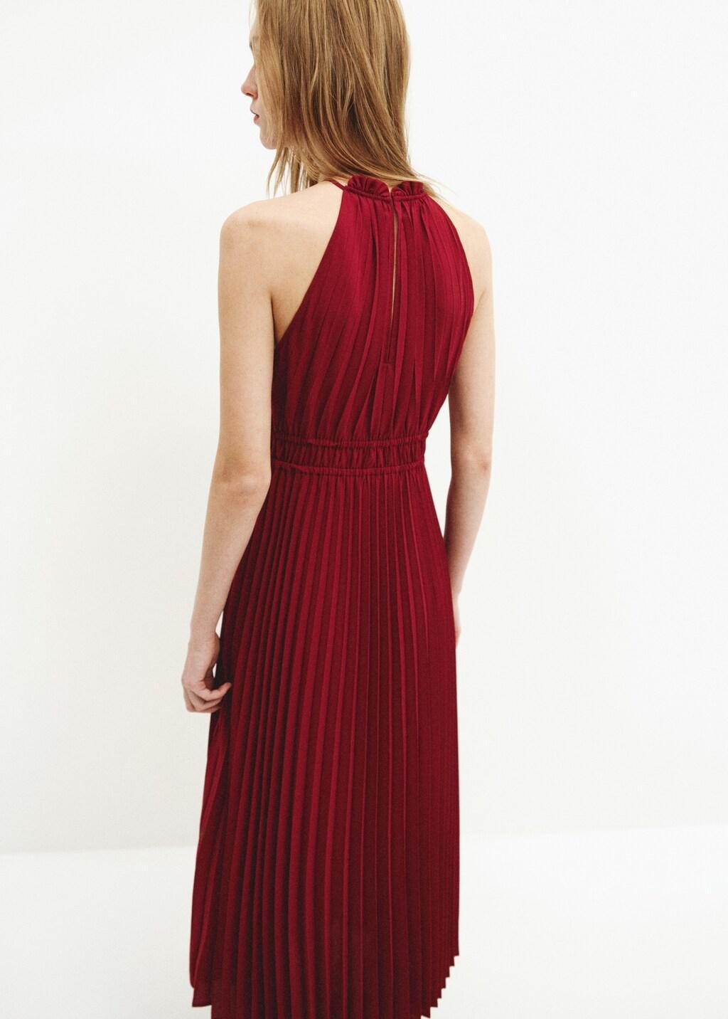 Red Pleated Halter Neck Dress, 0201_75, large image number 2