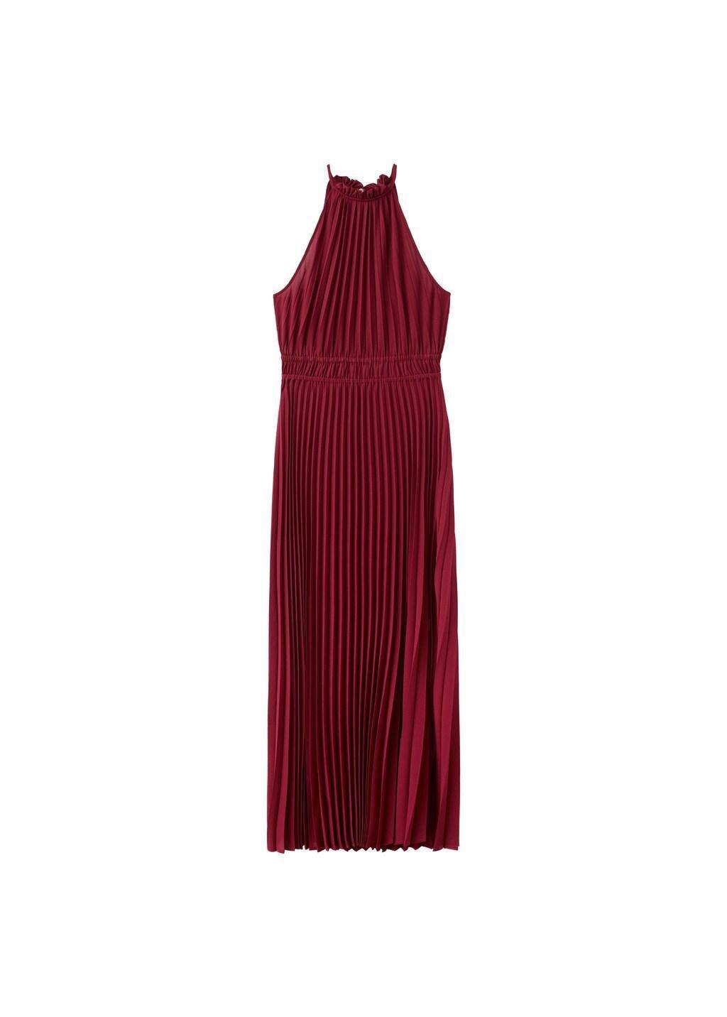 Red Pleated Halter Neck Dress, 0201_75, large image number 6