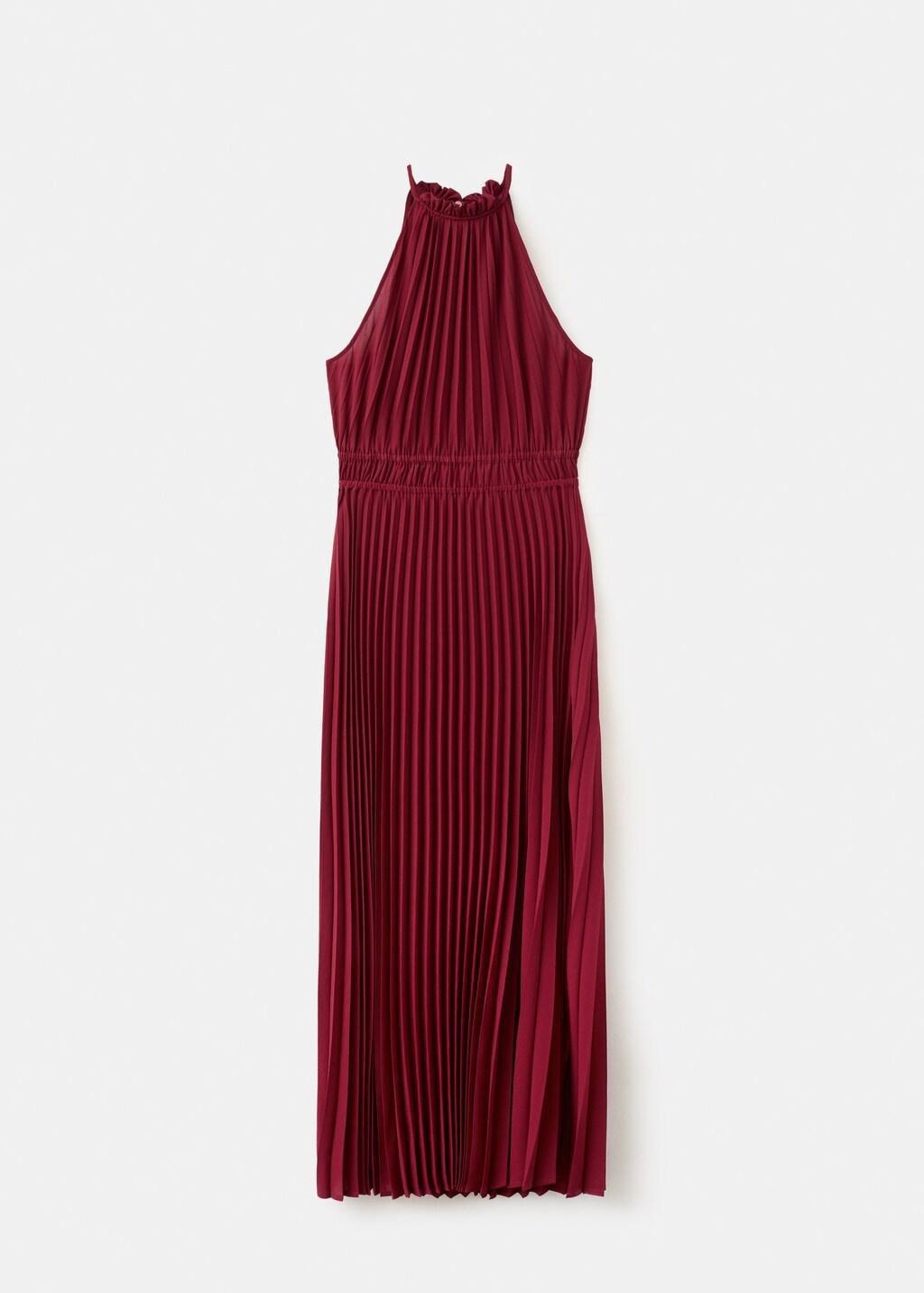 Red Pleated Halter Neck Dress, 0201_75, large image number 7
