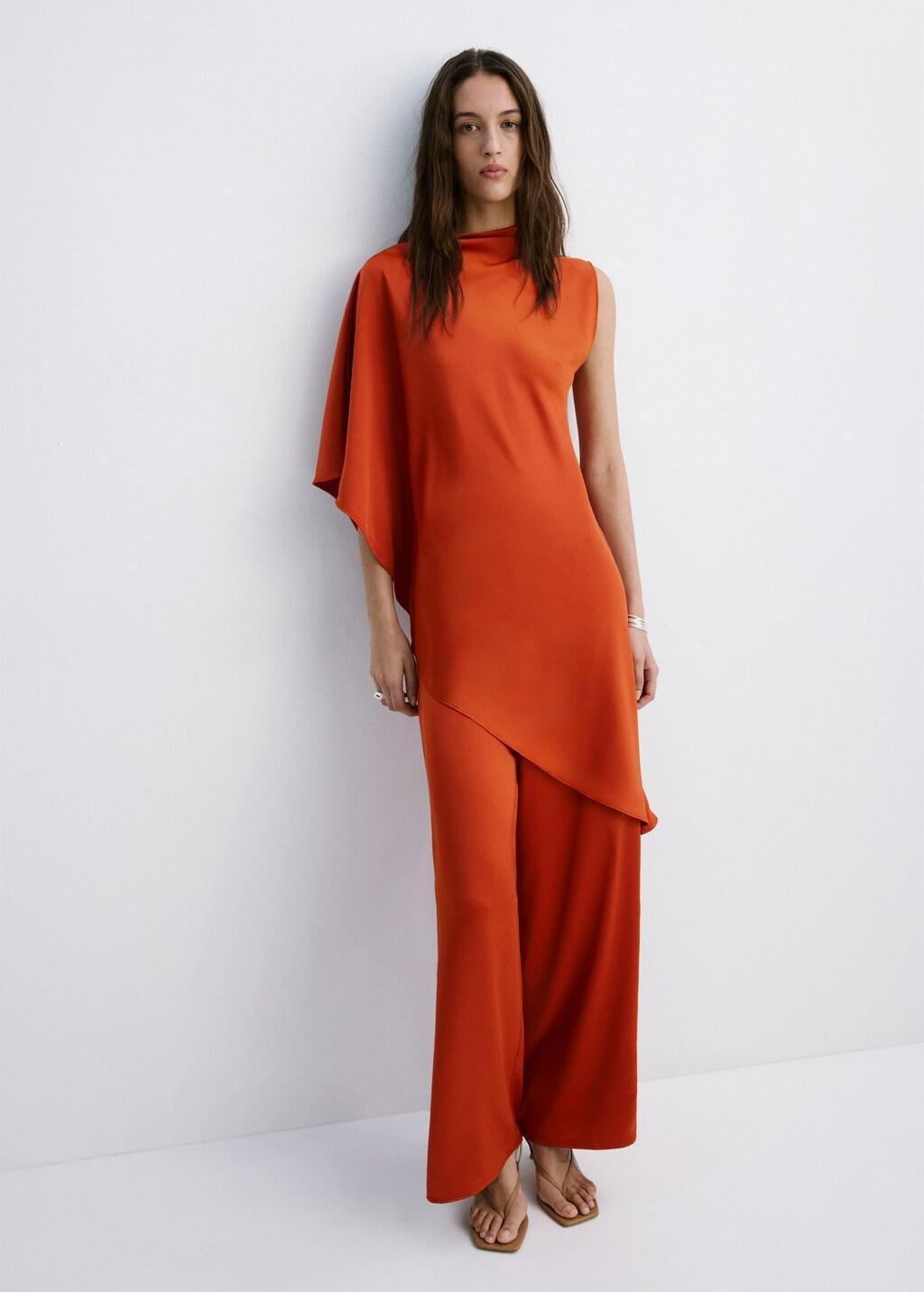 Orange Satin Straight-Fit Trousers, Rust - Copper, large image number 0