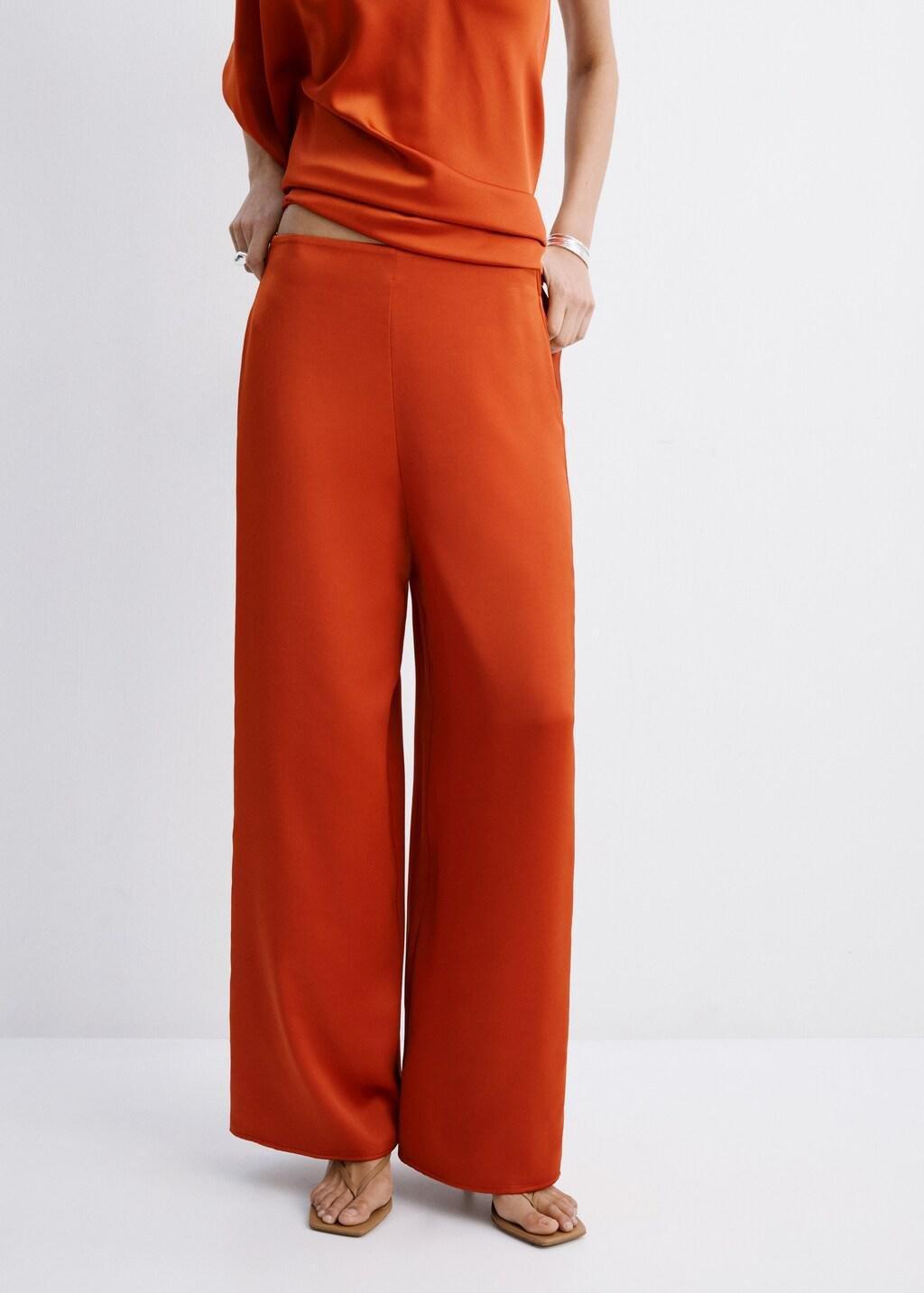 Orange Satin Straight-Fit Trousers, Rust - Copper, large image number 3