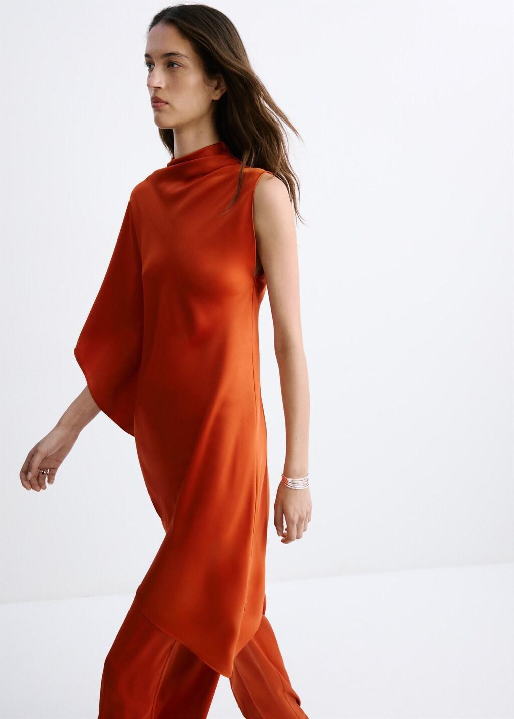 Orange Satin Straight-Fit Trousers, Rust - Copper, large image number 4