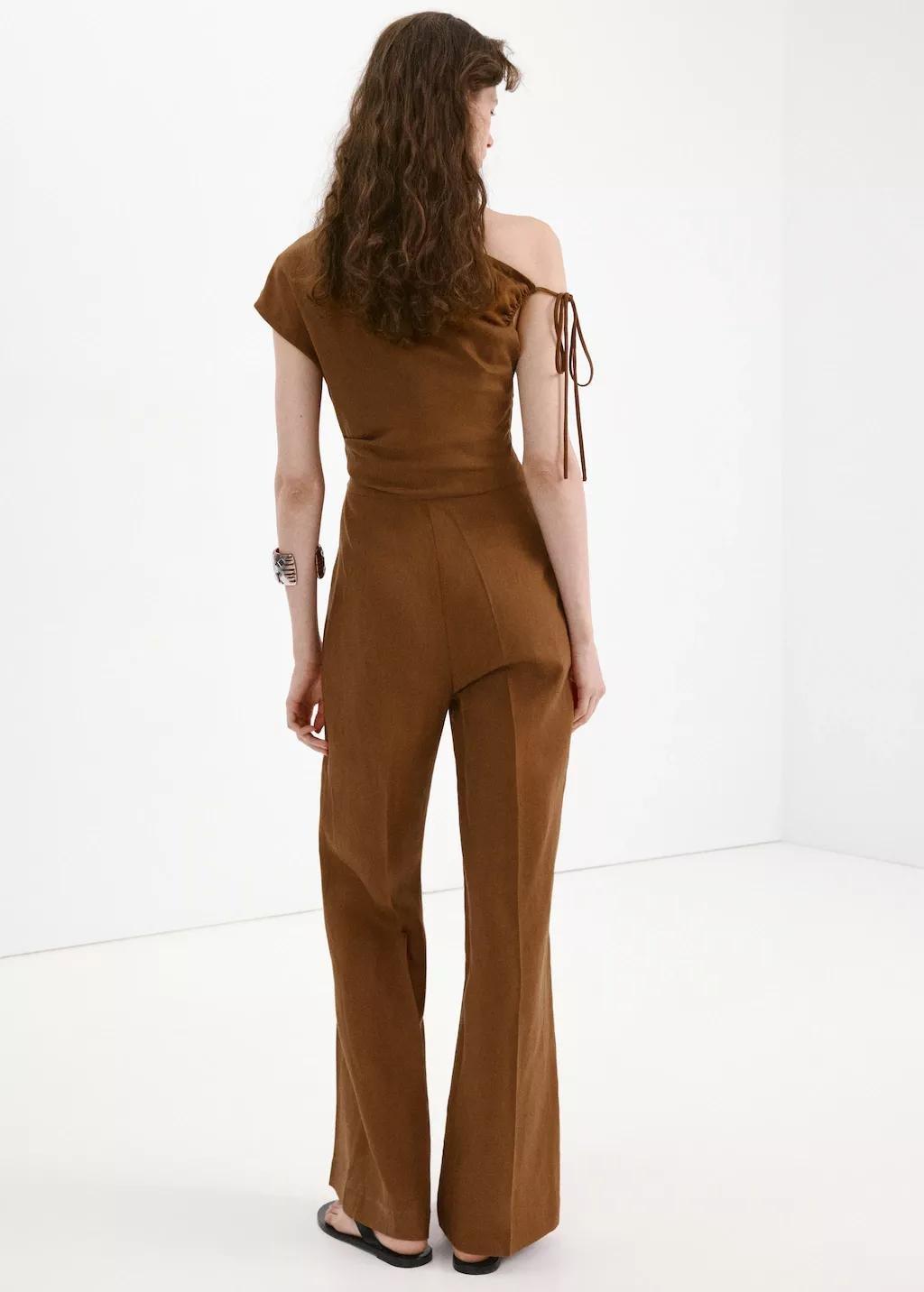 Brown Asymmetric Linen Lyocell Jumpsuit, 0201_31, large image number 2