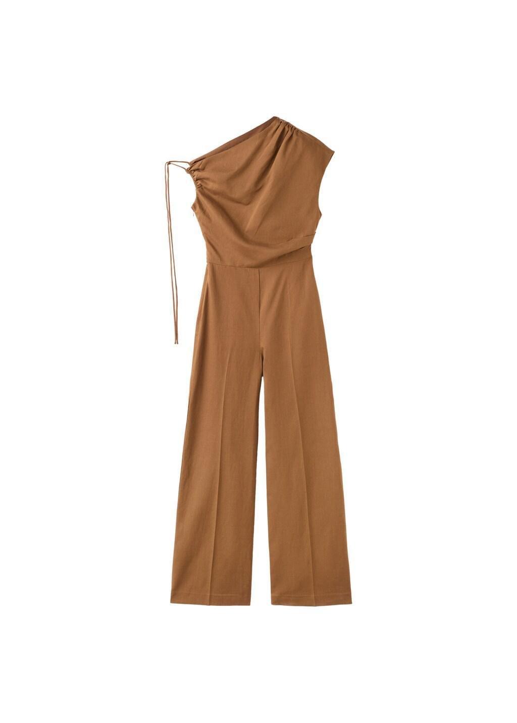 Brown Asymmetric Linen Lyocell Jumpsuit, 0201_31, large image number 6