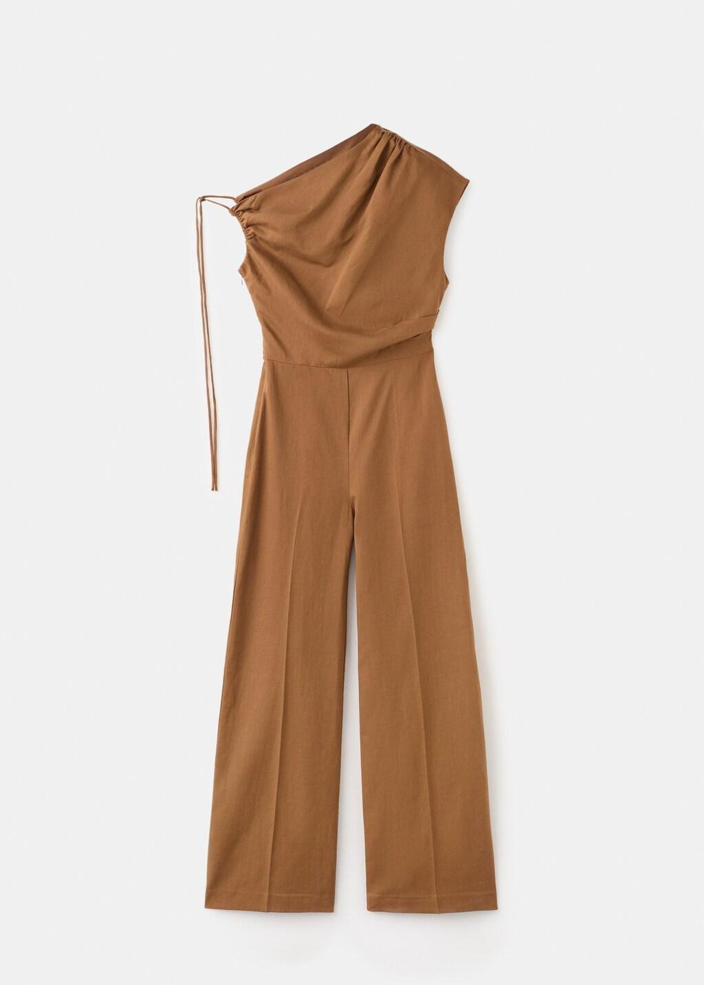 Brown Asymmetric Linen Lyocell Jumpsuit, 0201_31, large image number 7