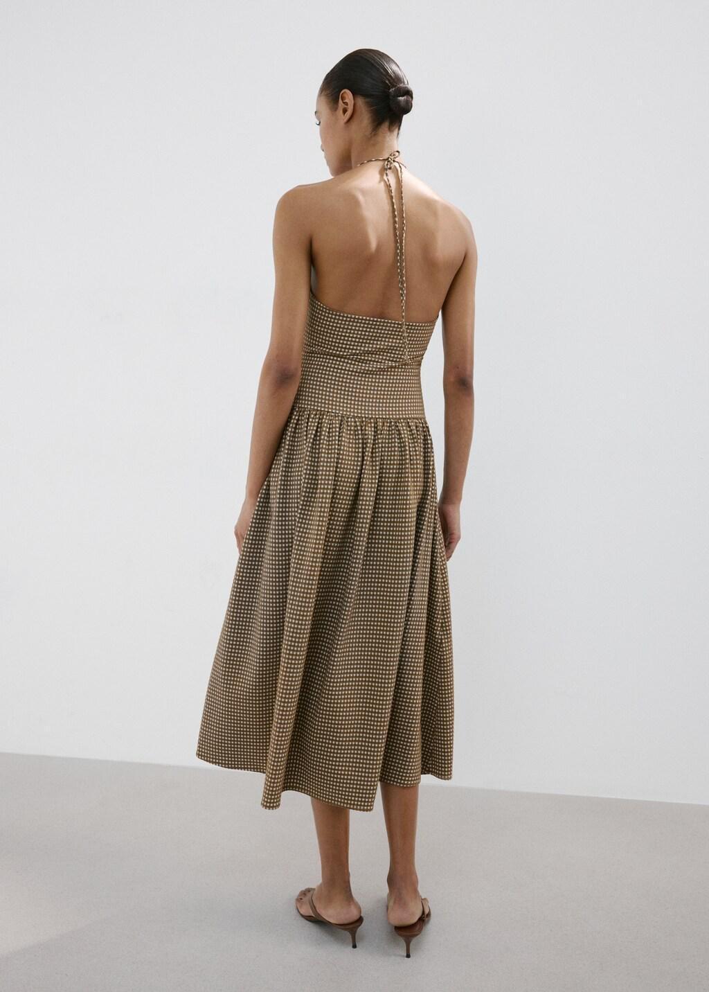 Khaki Midi Dress With Ruched Check Detail, 0201_37, large image number 2