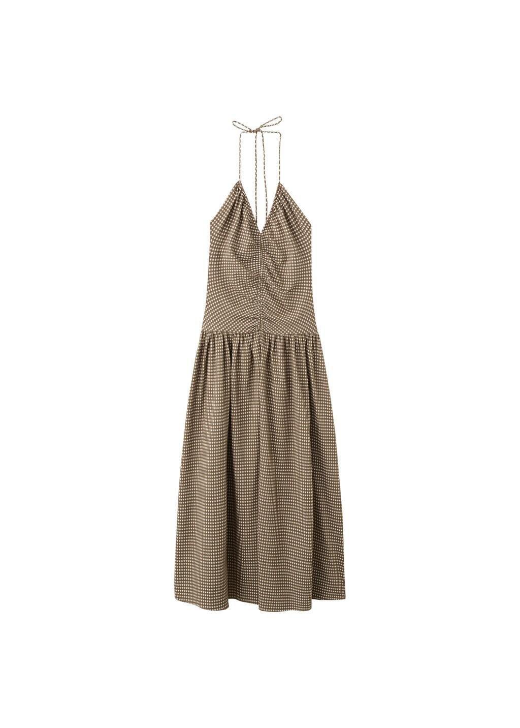 Khaki Midi Dress With Ruched Check Detail, 0201_37, large image number 6