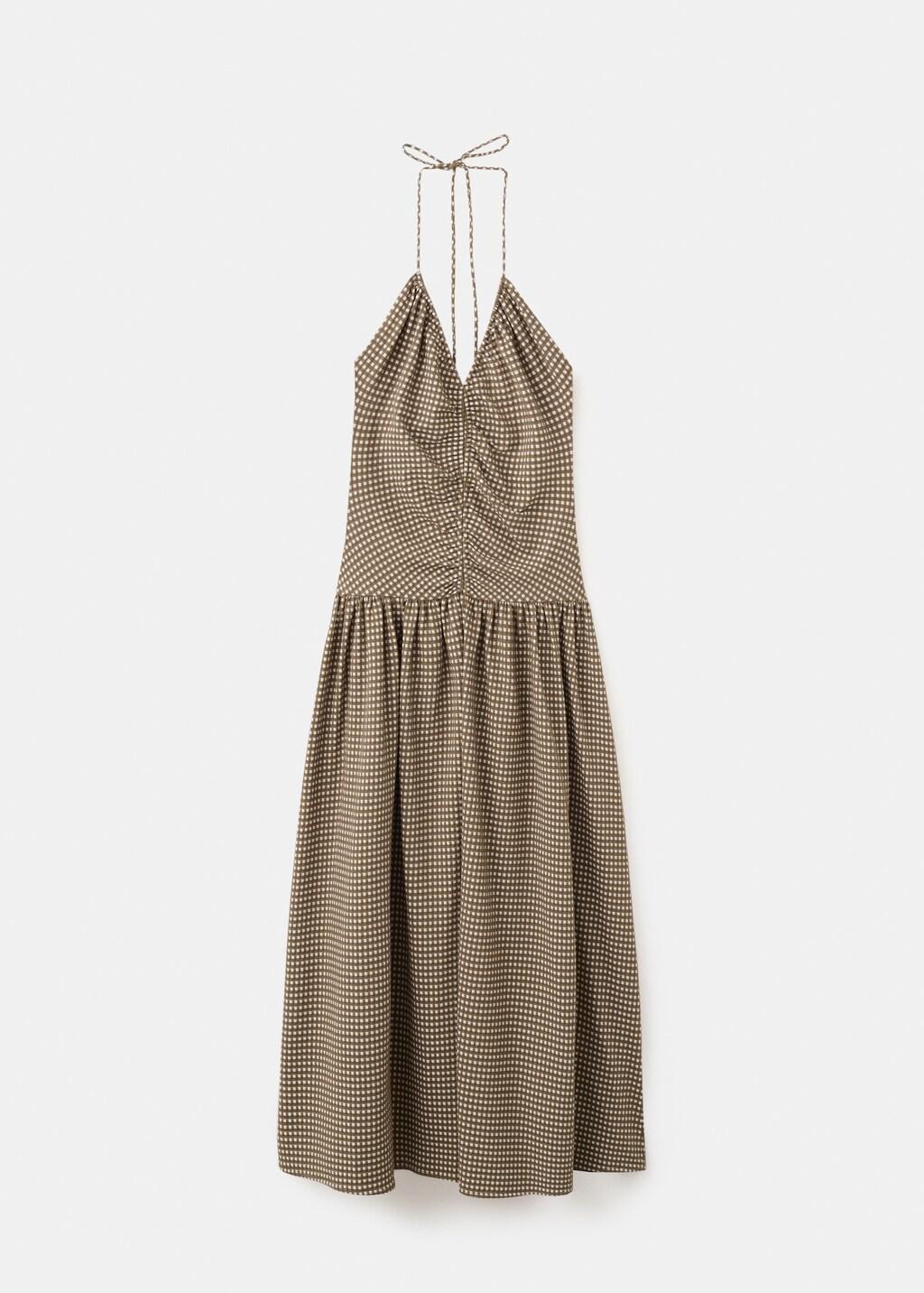 Khaki Midi Dress With Ruched Check Detail, 0201_37, large image number 7