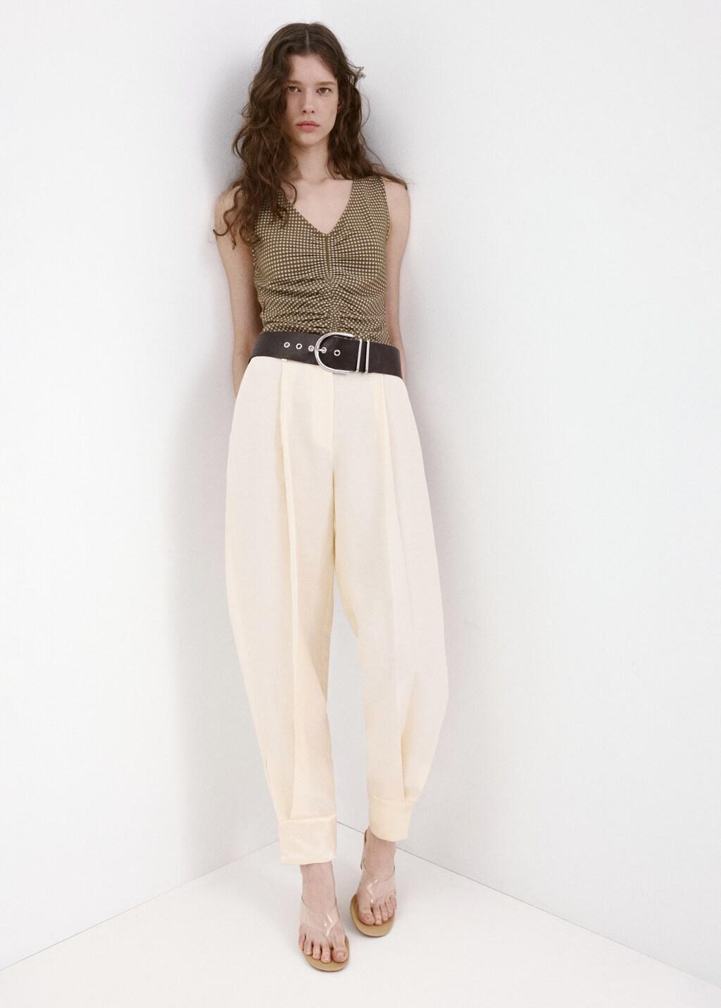 Khaki Ruched Fitted Top, Beige - Khaki, medium