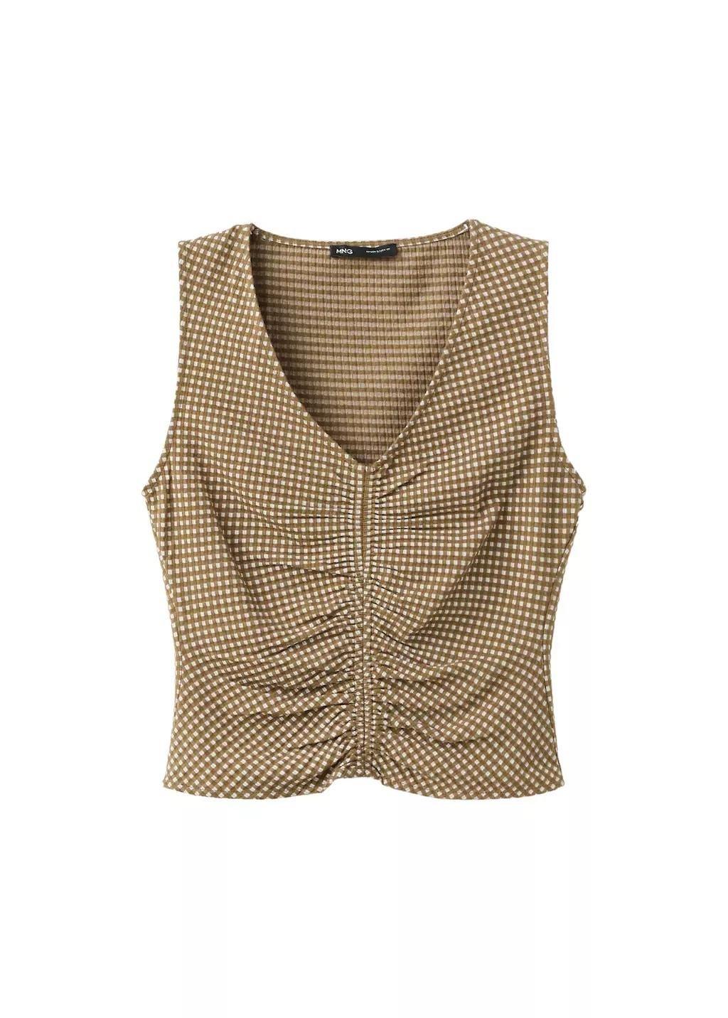Khaki Ruched Fitted Top, Beige - Khaki, large image number 6