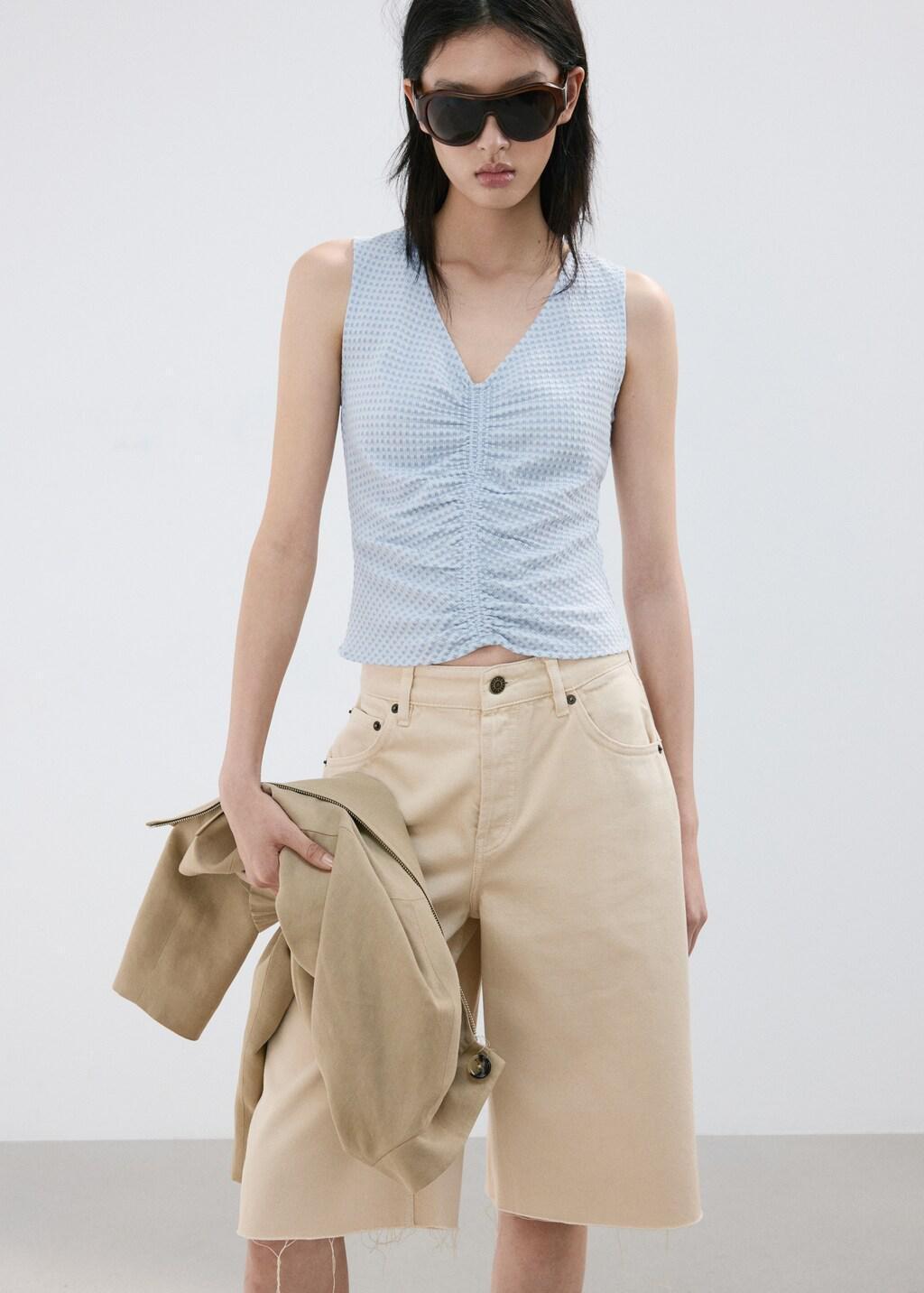 Blue Lt Pastel Ruched Fitted Top, Light-Pastel Blue, large image number 3