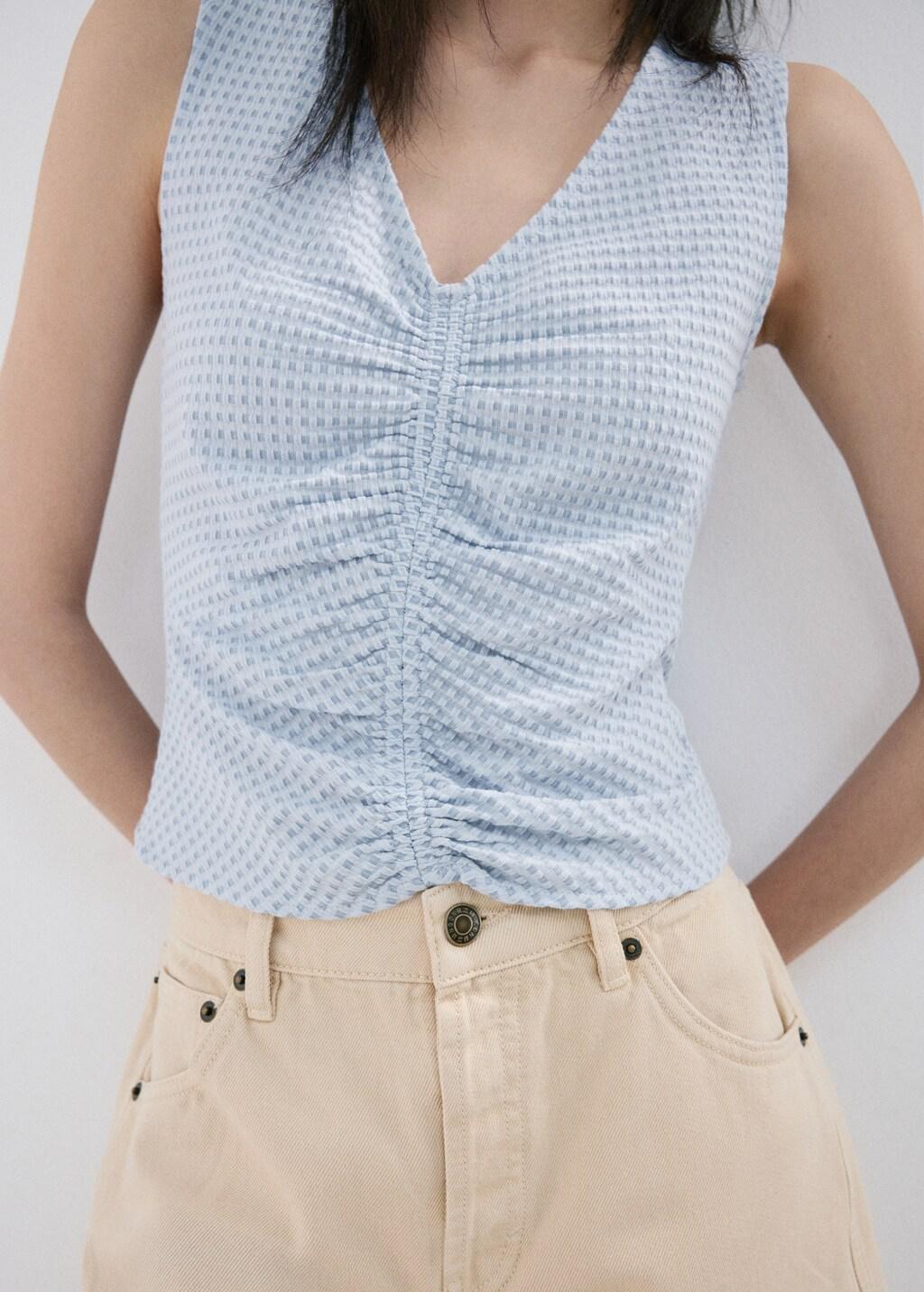 Blue Lt Pastel Ruched Fitted Top, Light-Pastel Blue, large image number 6