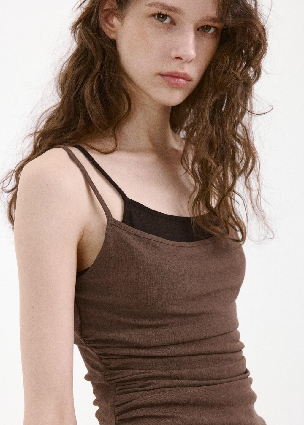 Brown Double Draped Top, Brown, large image number 4
