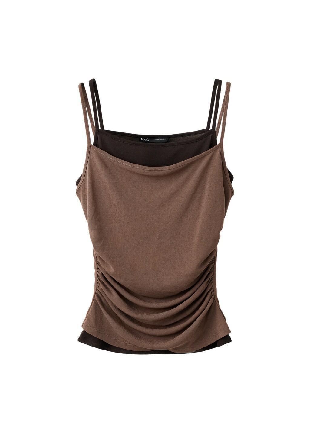 Brown Double Draped Top, Brown, large image number 7